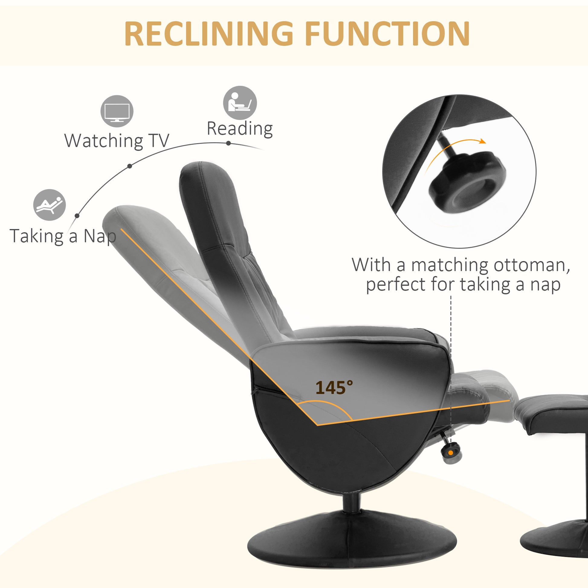 Executive Recliner Chair High Back and Footstool, Armchair Lounge Seat in Black | HOMCOM-2