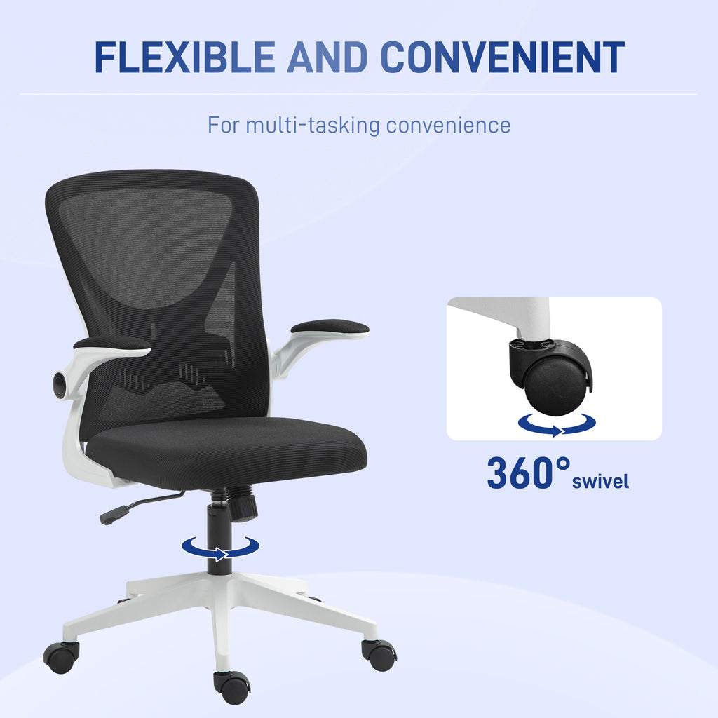 Mesh Office Chair with Flip-Up Armrests, Adjustable Height, Tilt, Ergonomic Desk Chair, Black & White | Vinsetto-6
