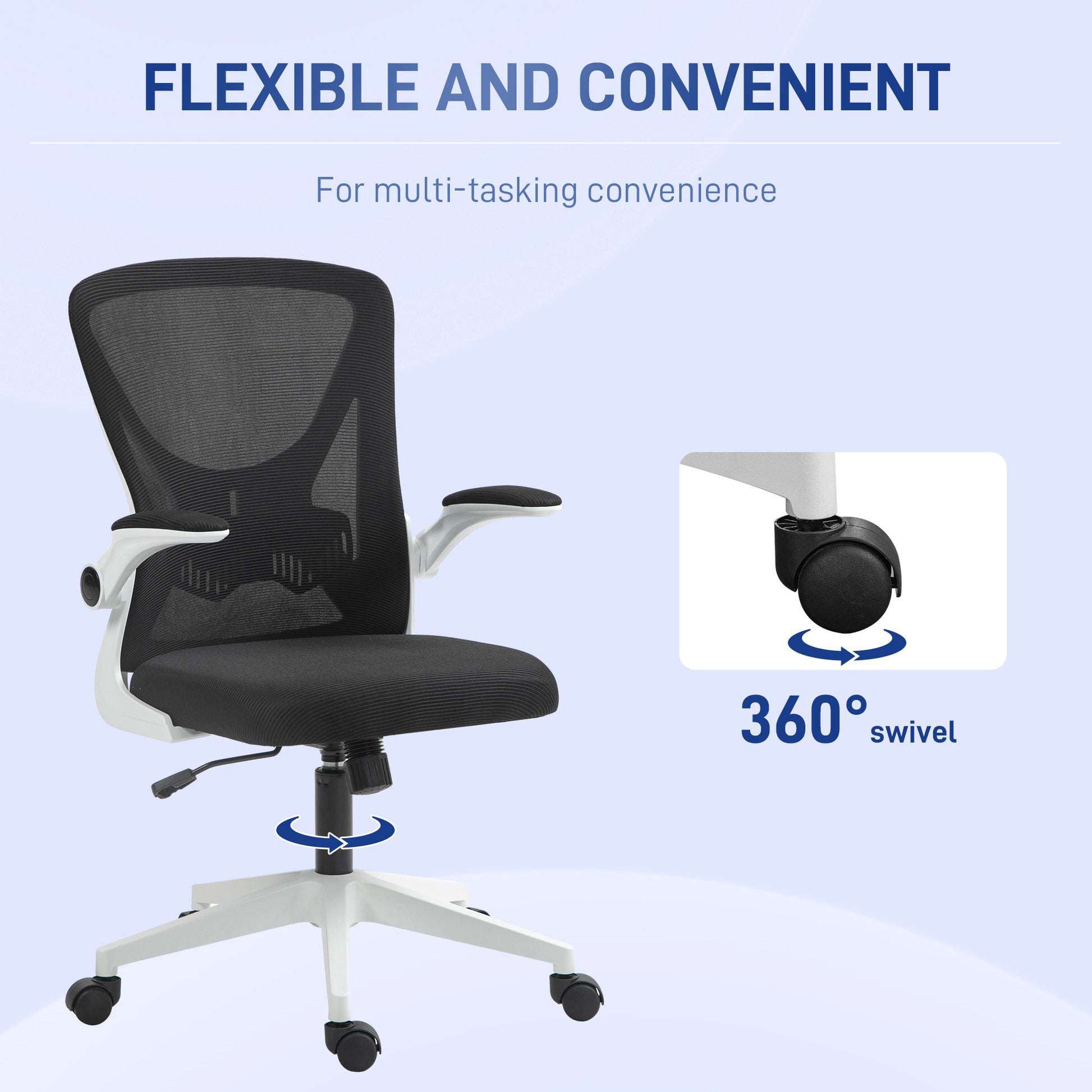 Mesh Office Chair with Flip-Up Armrests, Adjustable Height, Tilt, Ergonomic Desk Chair, Black & White | Vinsetto-6