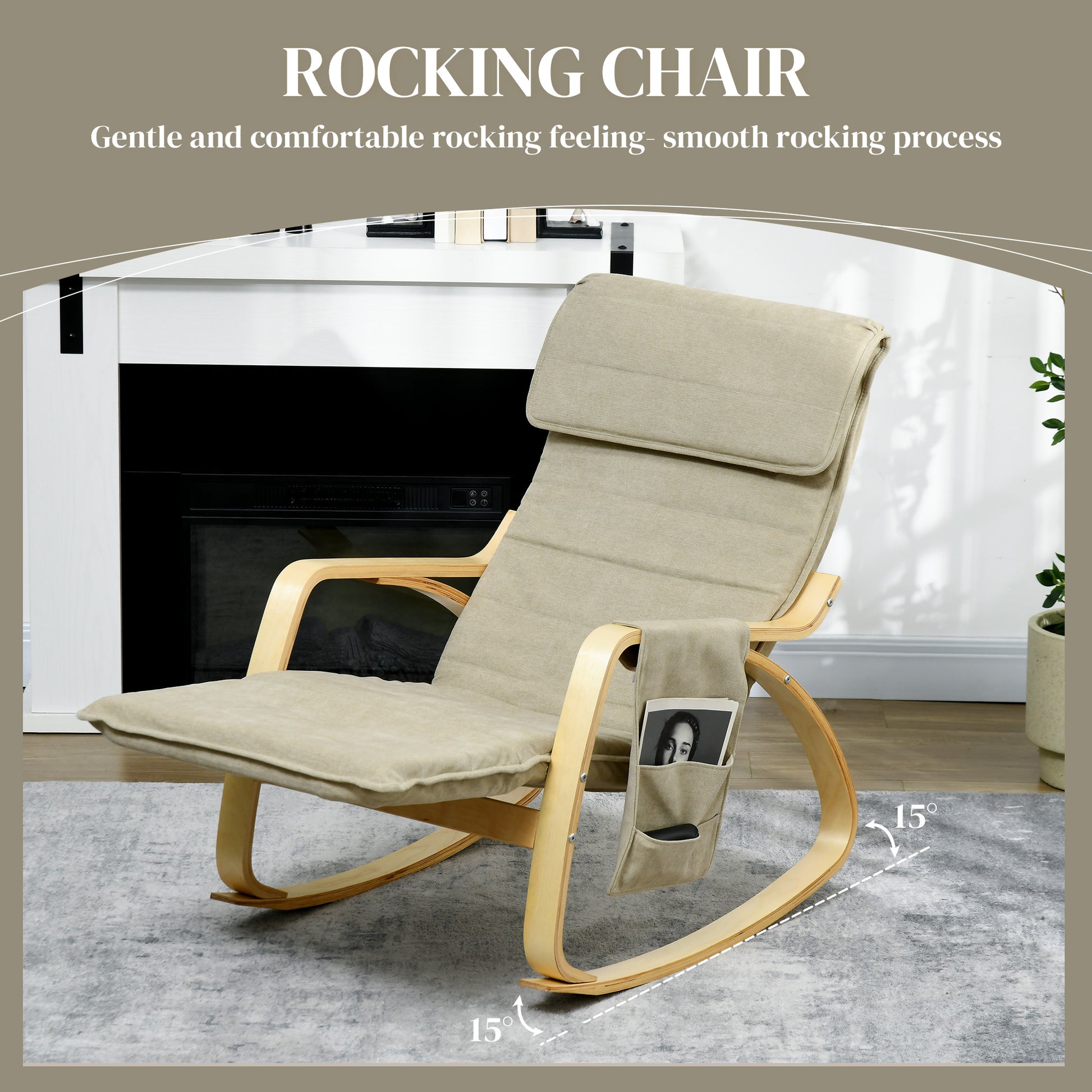 Rocking Lounge Chair Recliner Relaxation Lounging Relaxing Seat with Adjustable Footrest, Side Pocket and Pillow, Cream White by HOMCOM-2
