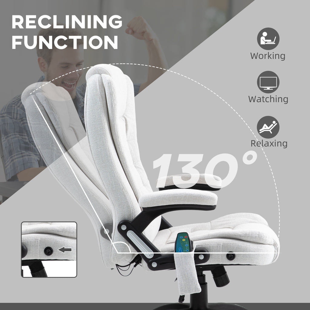 Vinsetto Massage Office Chair with 6 Heated Vibration Points, Executive Office Chair with Linen-Feel Fabric 360°, Swivel Wheels in Cream White-5