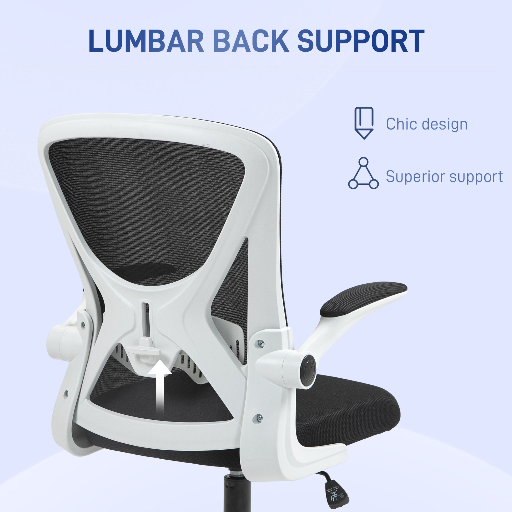 Mesh Office Chair with Flip-Up Armrests, Adjustable Height, Tilt, Ergonomic Desk Chair, Black & White | Vinsetto-5