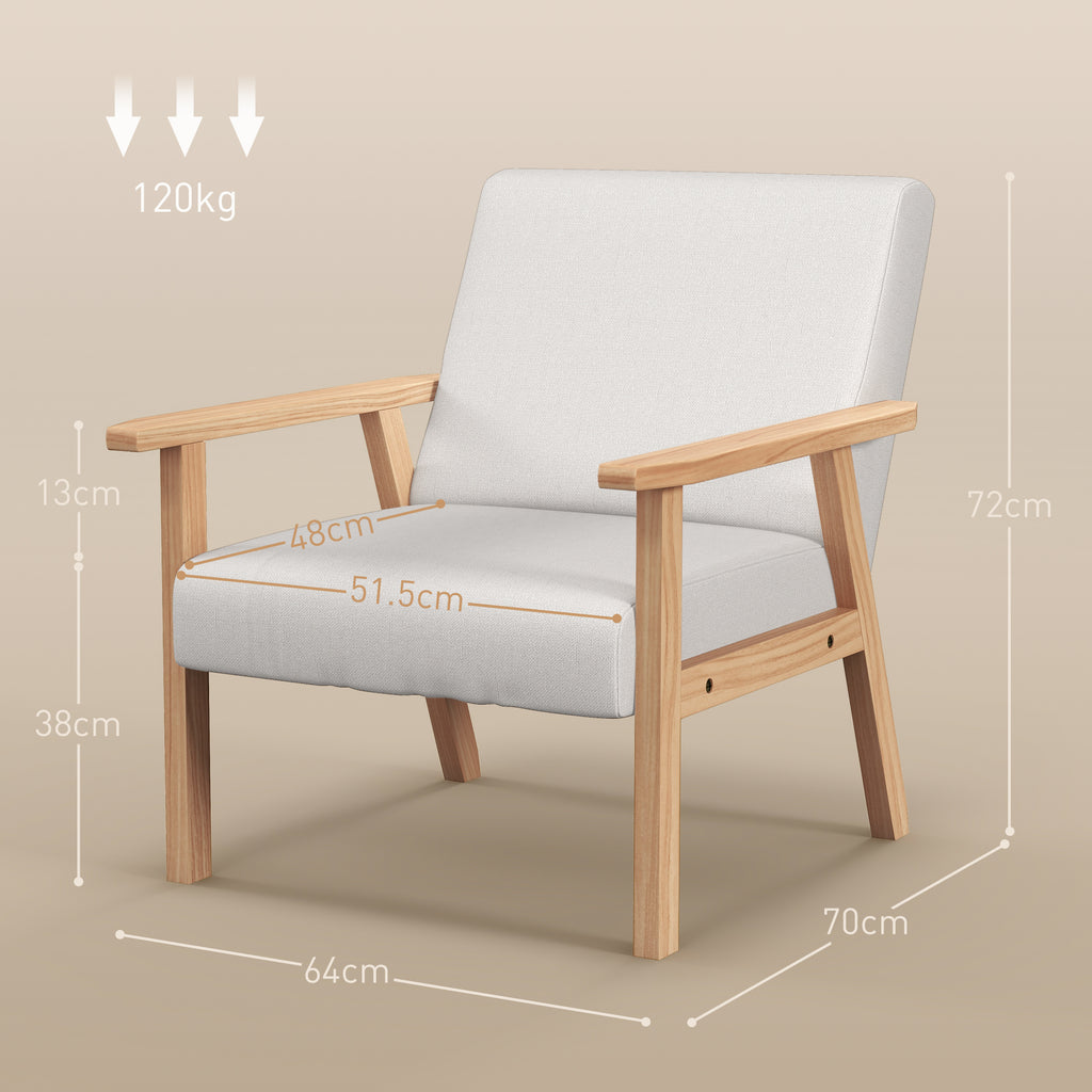 Accent Occasional Chair with Wood Frame, Thick Linen Cushions Wide Seat Armchair Home Furniture Bedroom Office, Cream White by HOMCOM-1