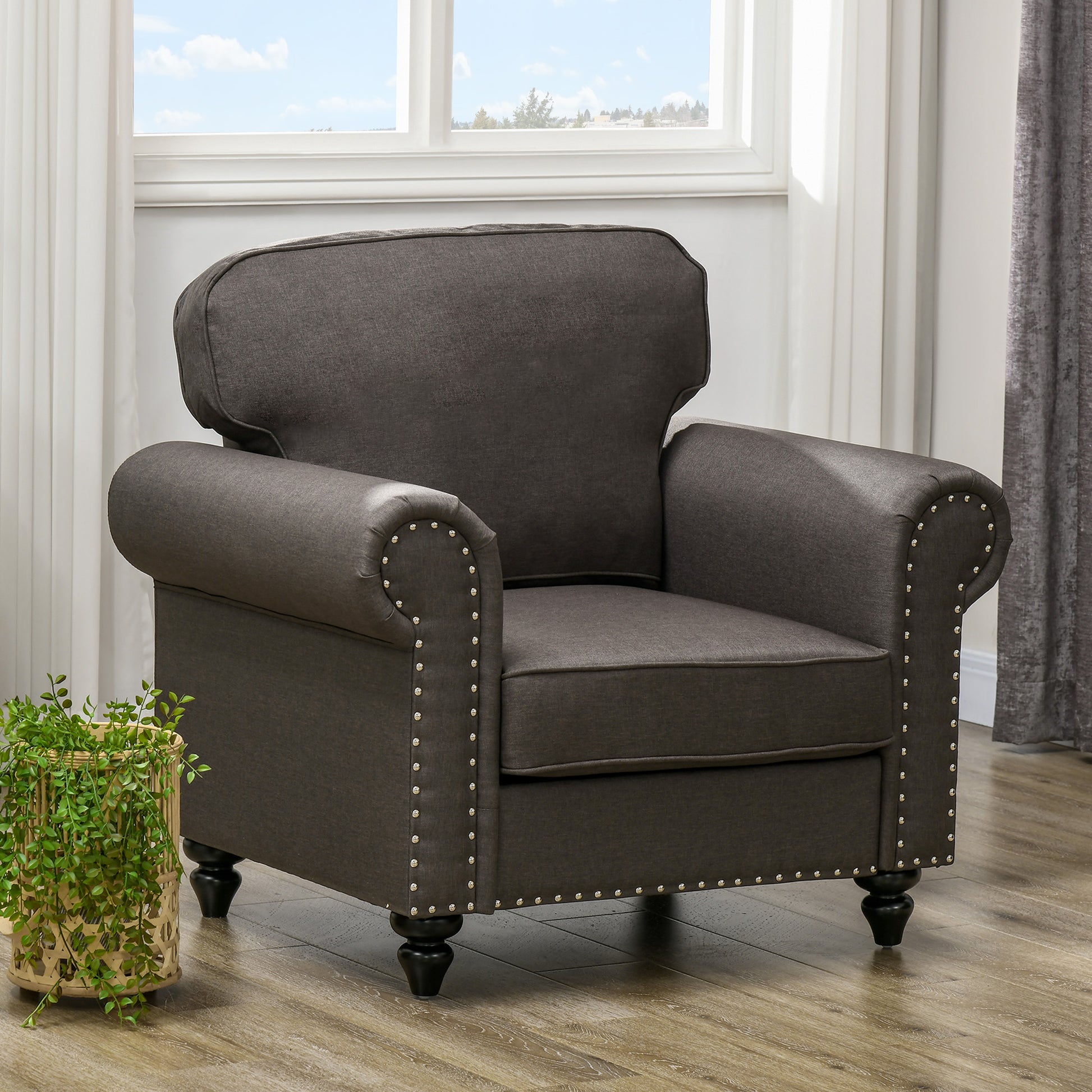 Mid-Century Armchair, Single Sofa with Pocket Springs - Dark Brown | HOMCOM-8