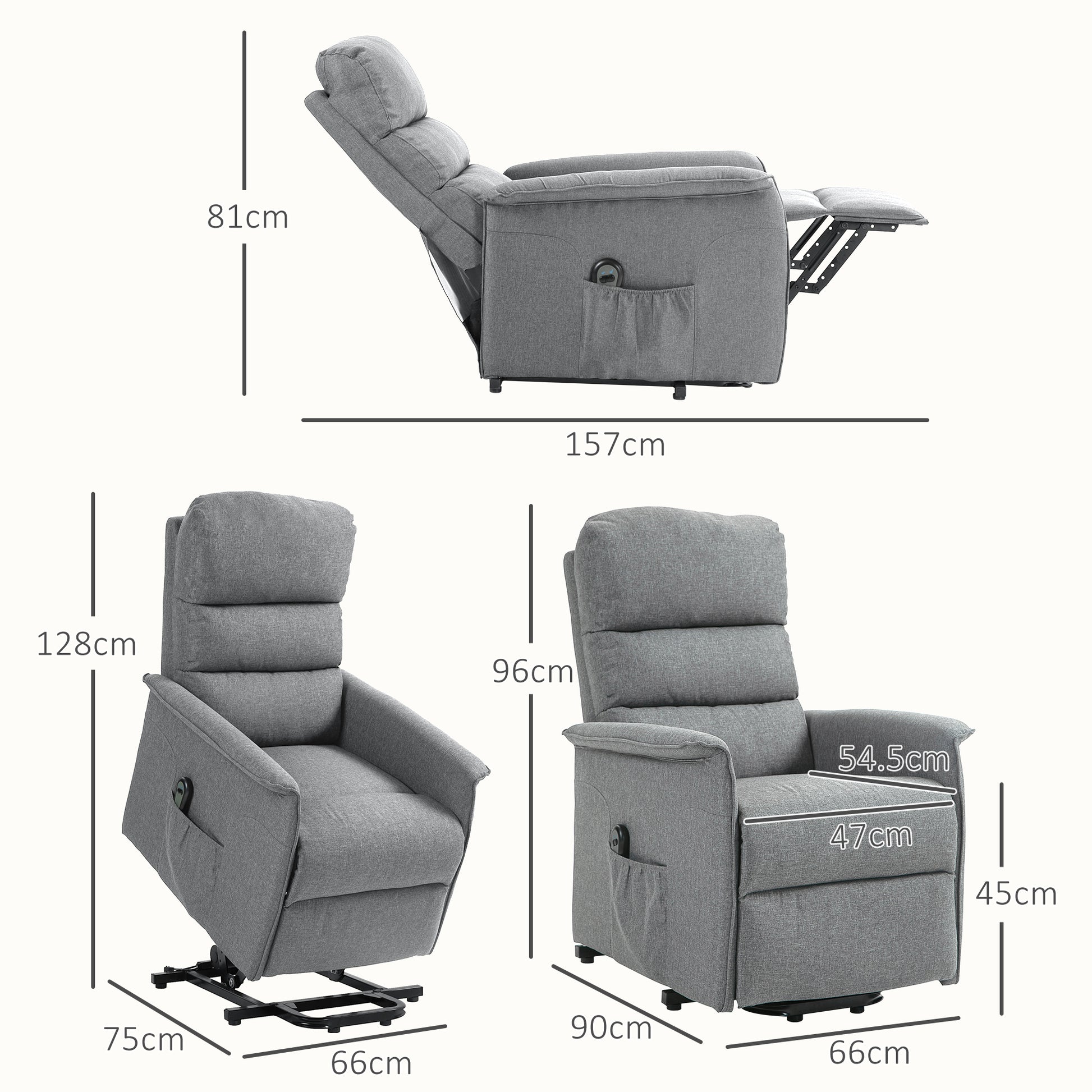 Electric Power Lift Recliner Chair with Spring Pack Seat, Fabric Recliner Armchair for Elderly w/ Footrest, Pockets | HOMCOM-1