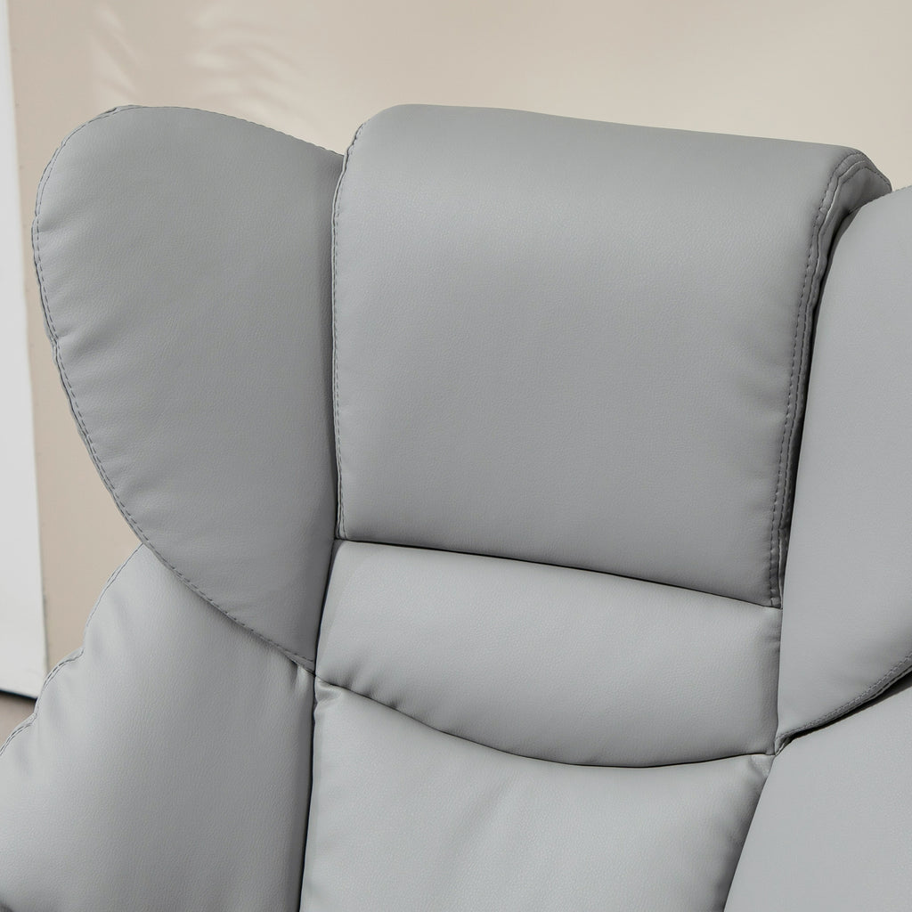 Faux Leather Recliner Chair and Footstool, Swivel Upholstered Armchair with Adjustable Backrest, Wood Base in Light Grey by HOMCOM-5