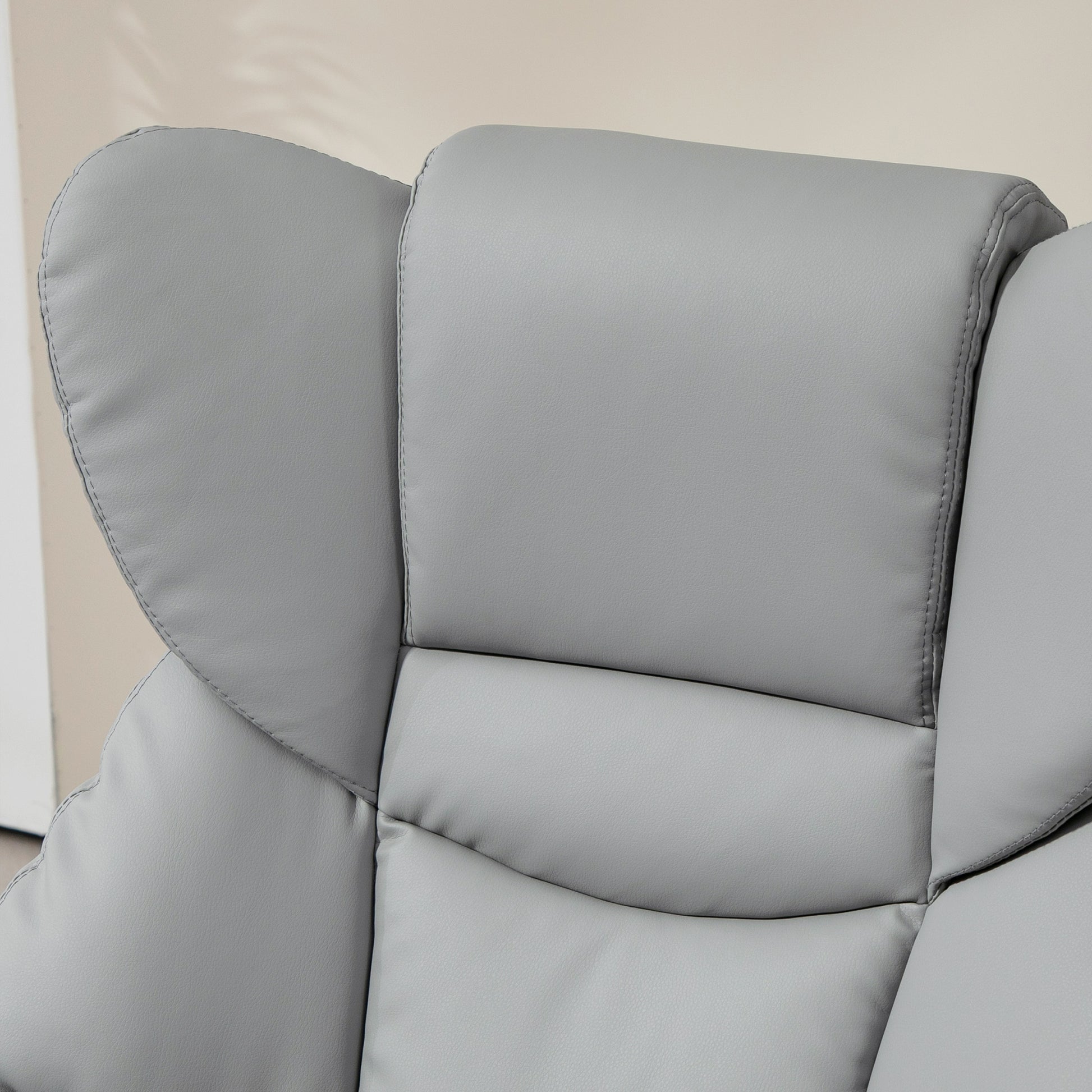 Faux Leather Recliner Chair and Footstool, Swivel Upholstered Armchair with Adjustable Backrest, Wood Base in Light Grey by HOMCOM-5