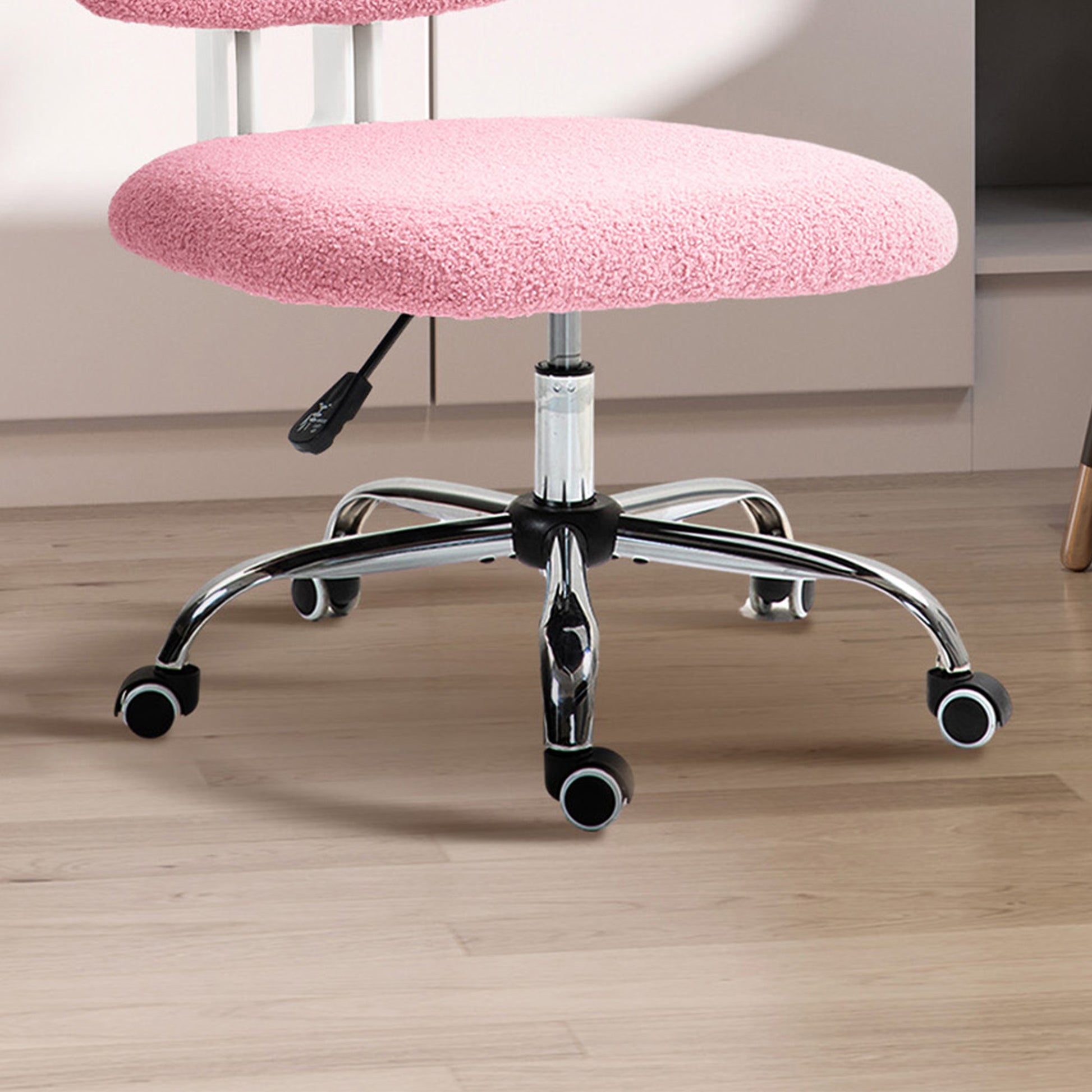 Vinsetto Cute Armless Office Chair Vanity Task Chair with Adjustable Height, Swivel Wheels, Mid Back, Pink-7