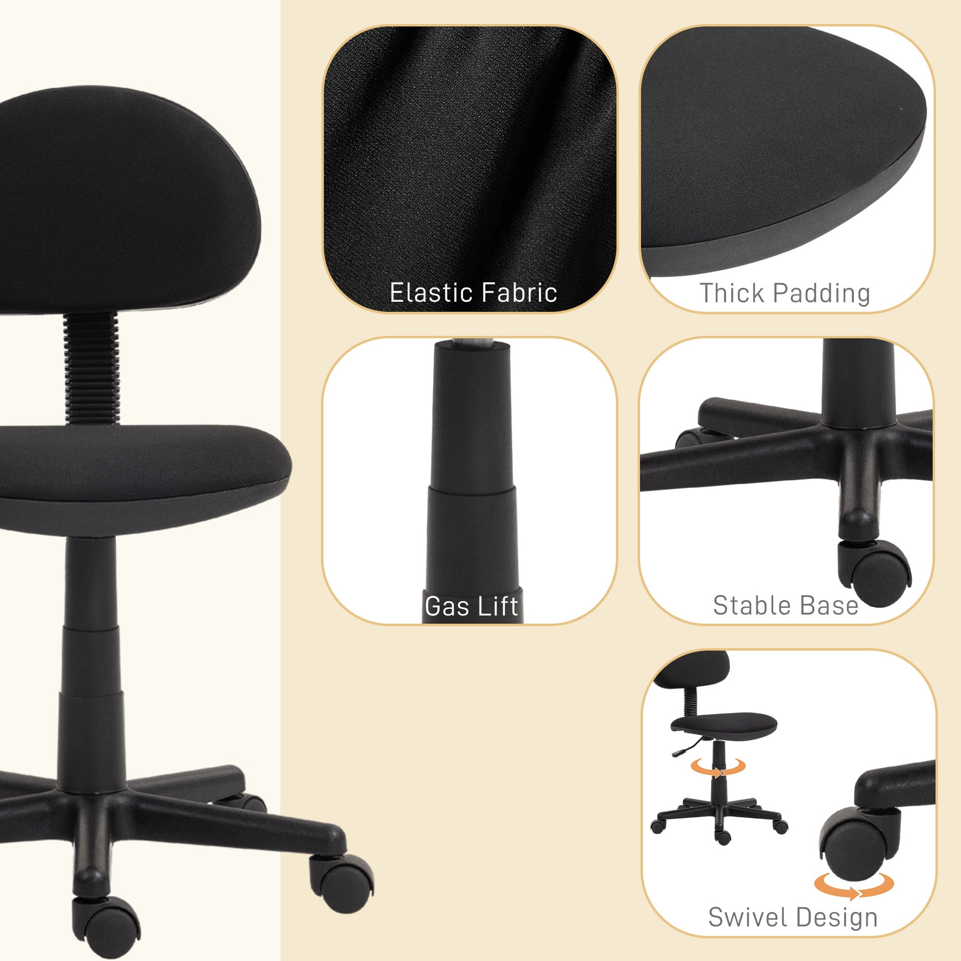 HOMCOM Small Armless Office Chair in Black-3