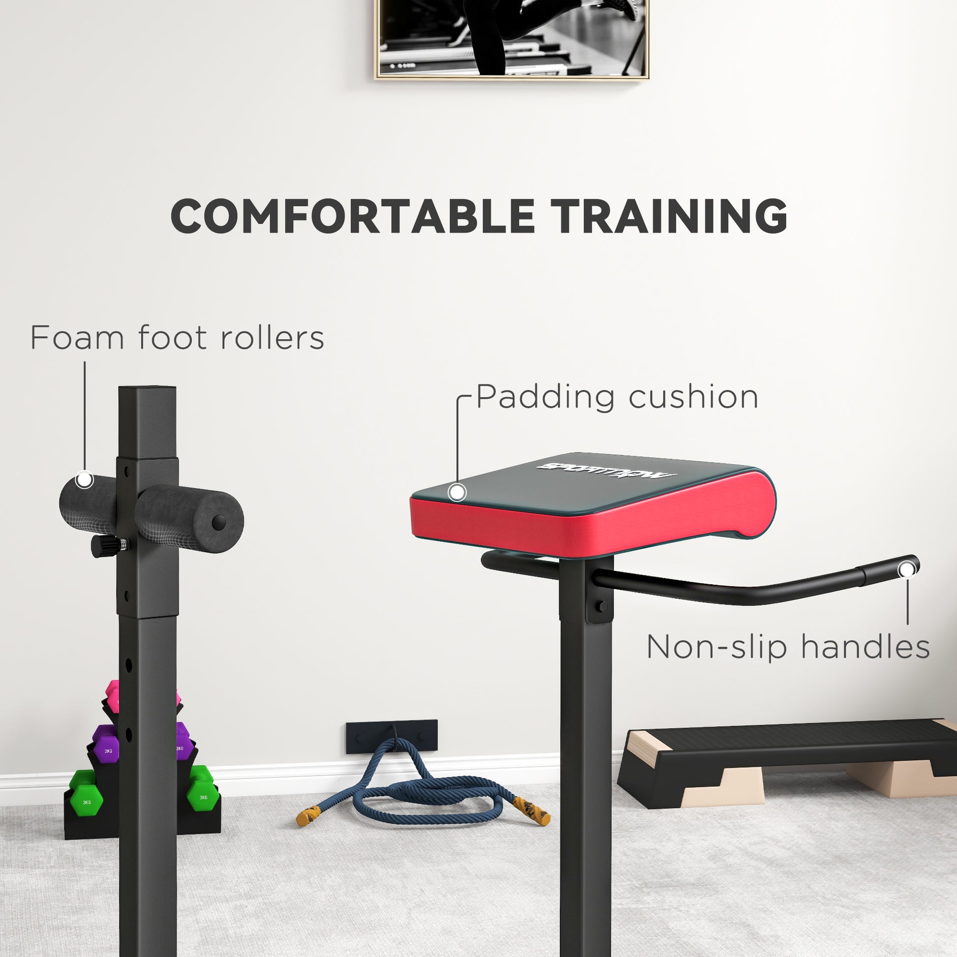 Back Extension Roman Chair, Hyperextension Bench with Adjustable Leg Roller for Back, Abdominal and Gluteal Training by SPORTNOW-4