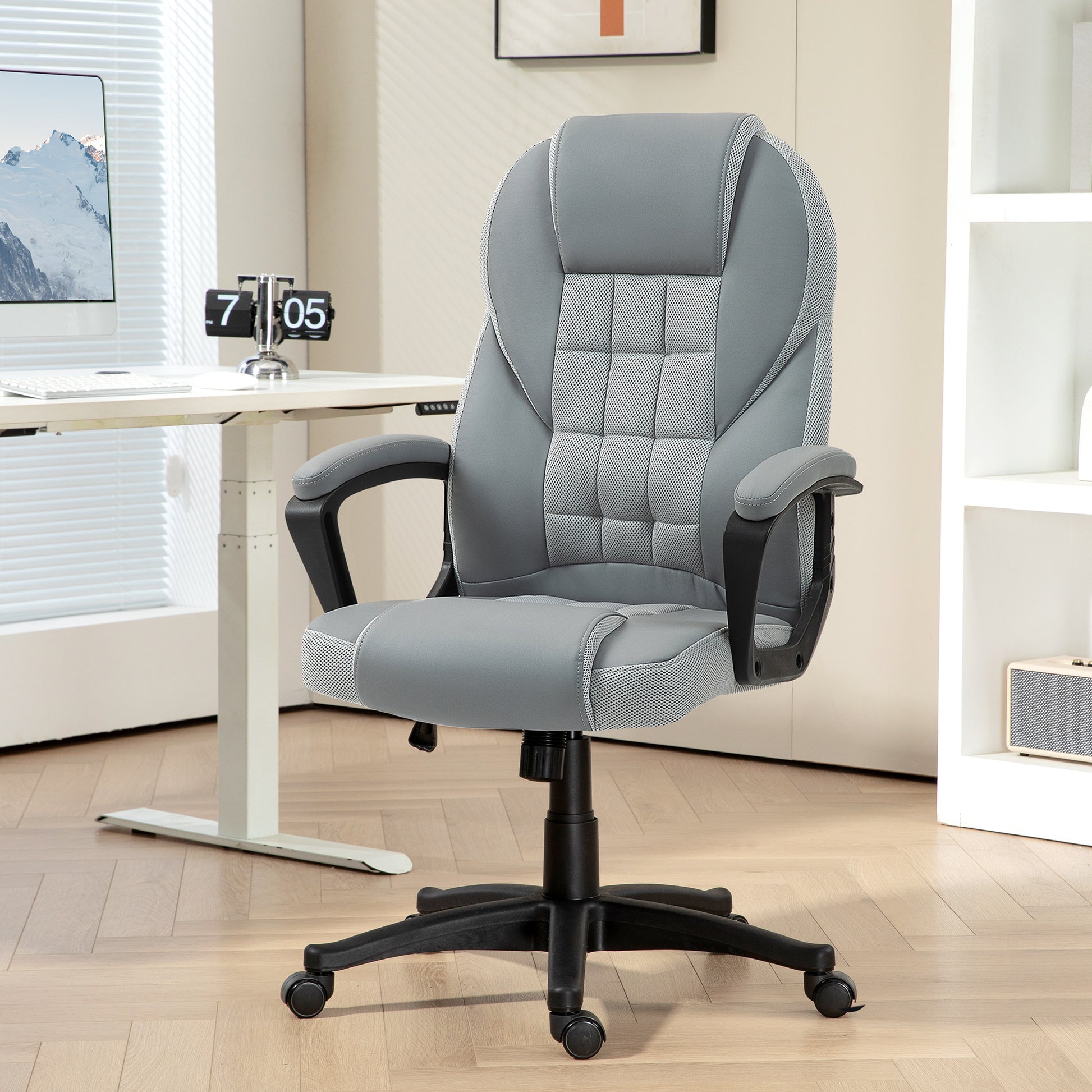 HOMCOM Faux Leather Office Chair in Grey-8