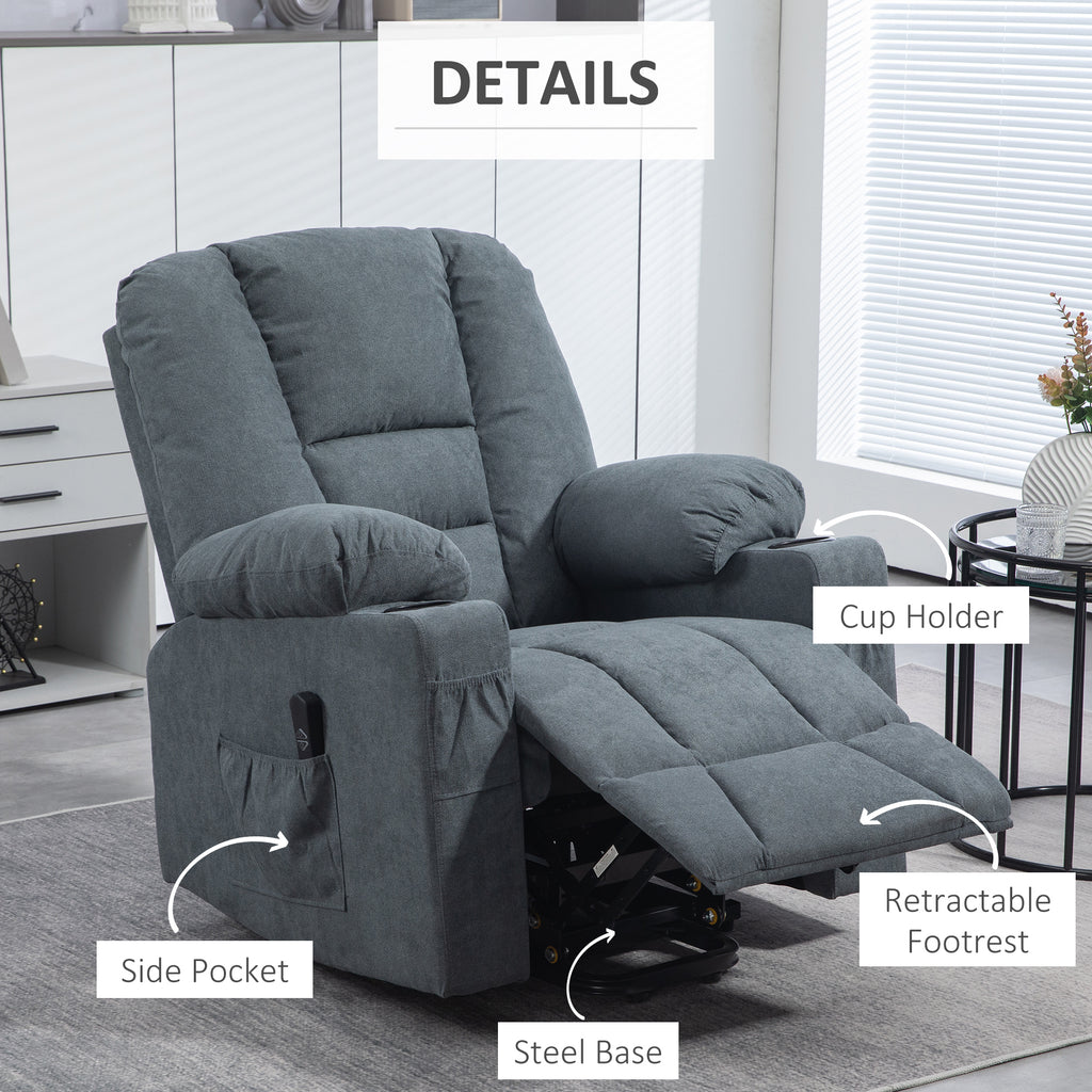 Oversized Riser and Recliner Chairs for the Elderly, Fabric Upholstered Lift Chair for Living Room w/ Remote Control, Side Pockets | HOMCOM-4