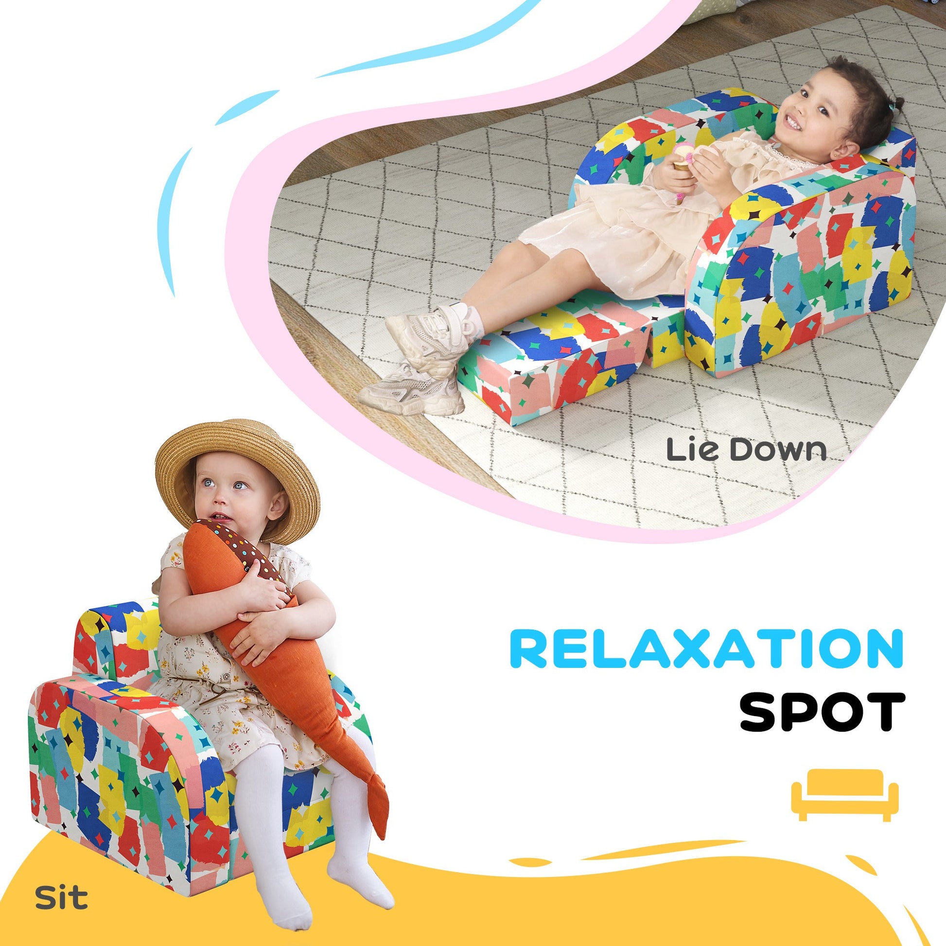 Soft Snuggle Sponge Filled Foldable Toddler Chair for Bedroom Playroom, Aged 18 Months to 3 Years - Multicoloured | AIYAPLAY-2
