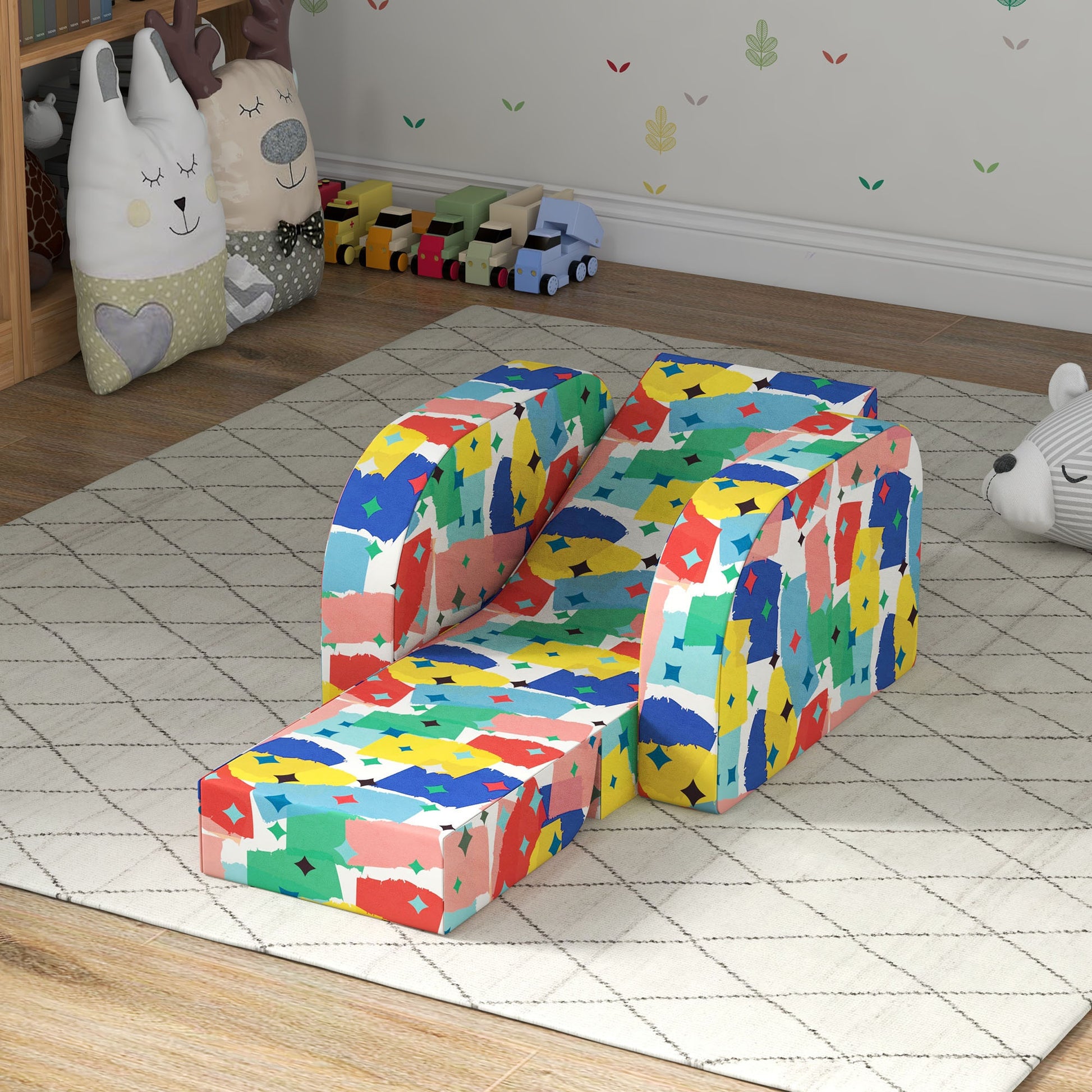 Soft Snuggle Sponge Filled Foldable Toddler Chair for Bedroom Playroom, Aged 18 Months to 3 Years - Multicoloured | AIYAPLAY-6