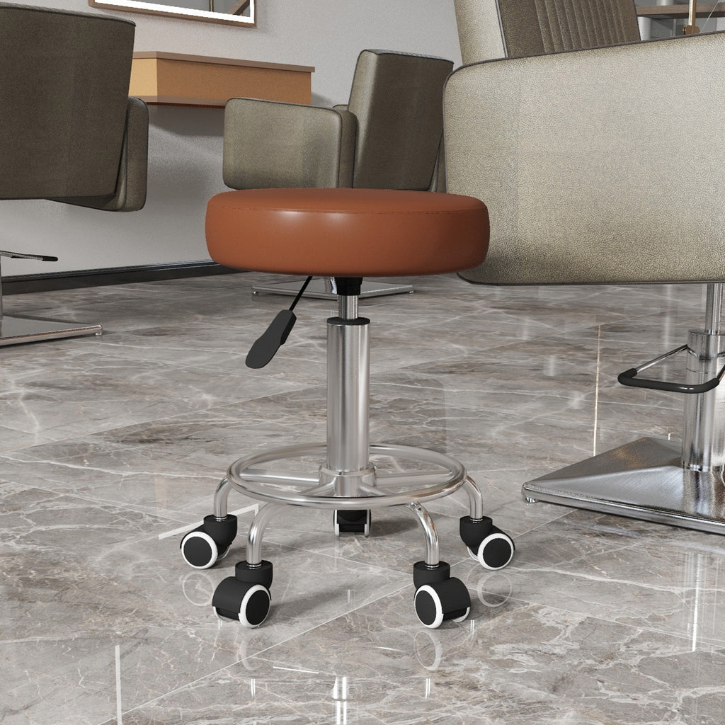 PU Leather Rolling Stool, Height Adjustable Stool Chair with Wheels for Salon, Massage, Spa, Brown | Vinsetto-8