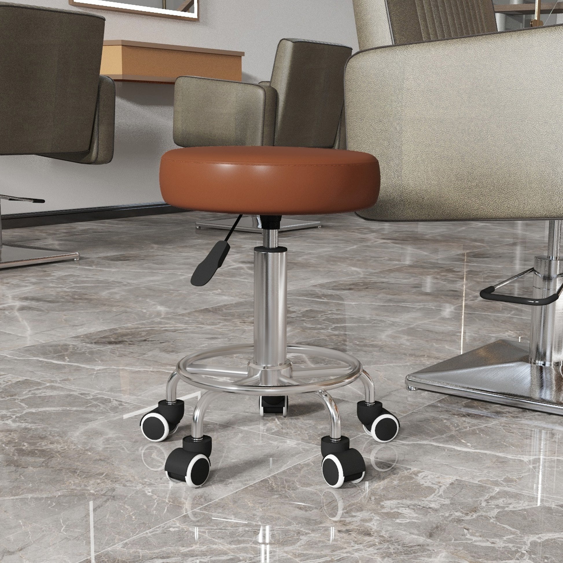 PU Leather Rolling Stool, Height Adjustable Stool Chair with Wheels for Salon, Massage, Spa, Brown | Vinsetto-8