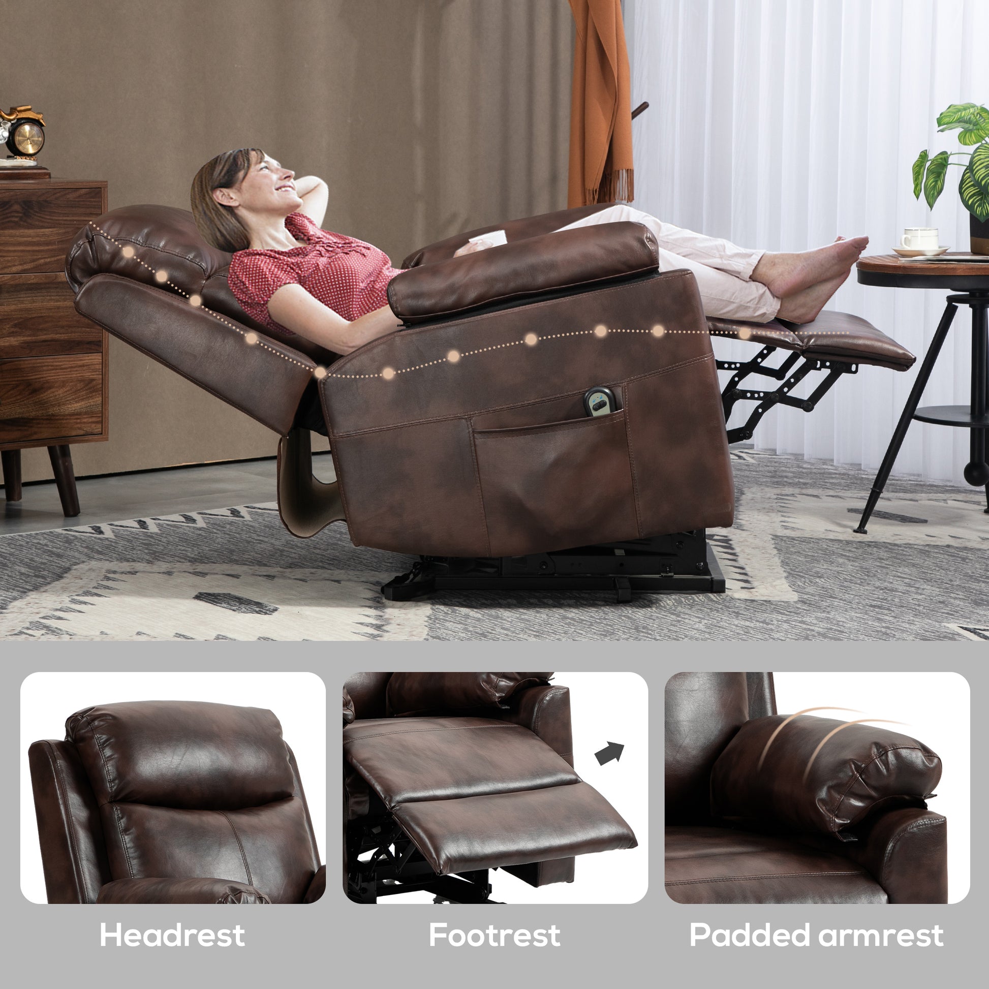 Riser and Recliner Chair, Lift Chair with Remote Control, Side Pockets, Pocket Spring in Dark Brown by HOMCOM-4