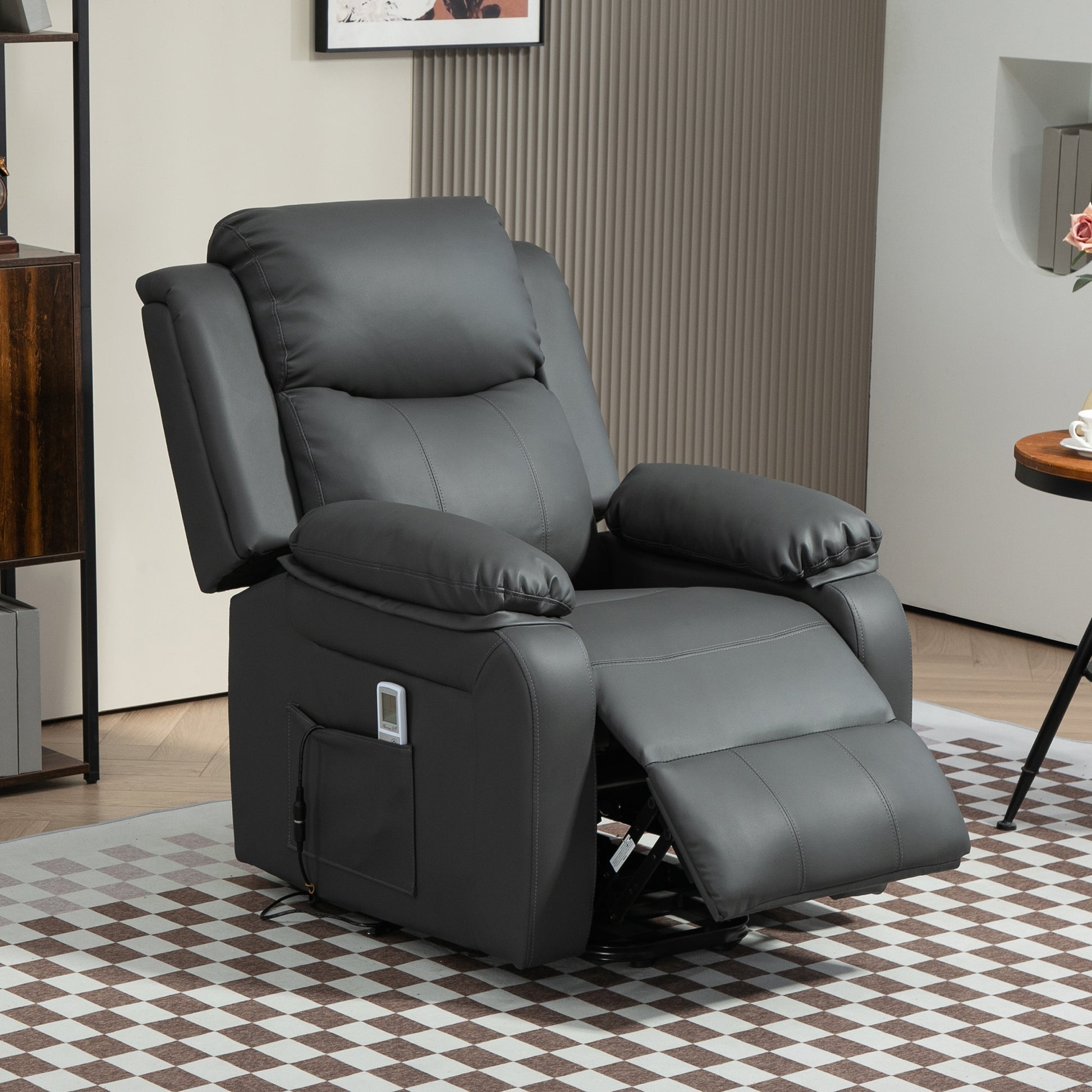 HOMCOM Electric Power Lift Recliner Chair Vibration Massage Reclining Chair with Remote Control and Side Pocket in Dark Grey-5