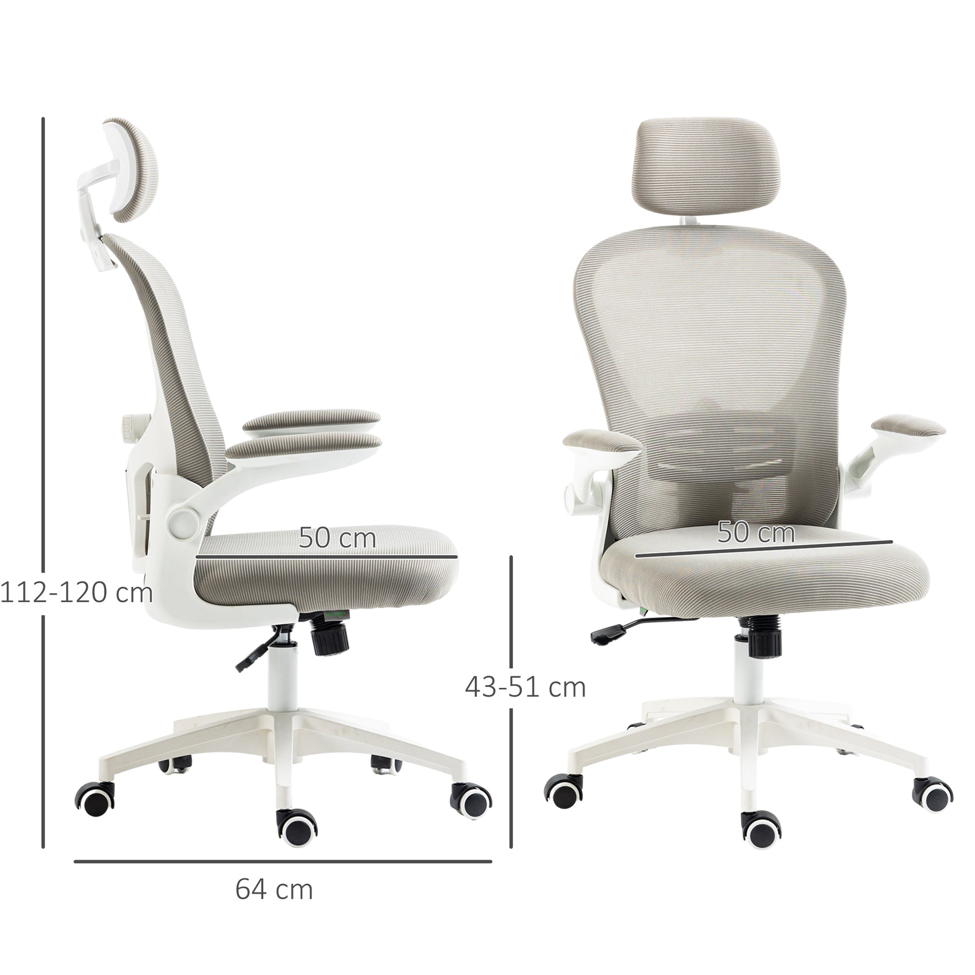 Vinsetto Multi-Adjustable Office Chair, with Lumbar Support, Headrest and Mesh Back in Grey-1