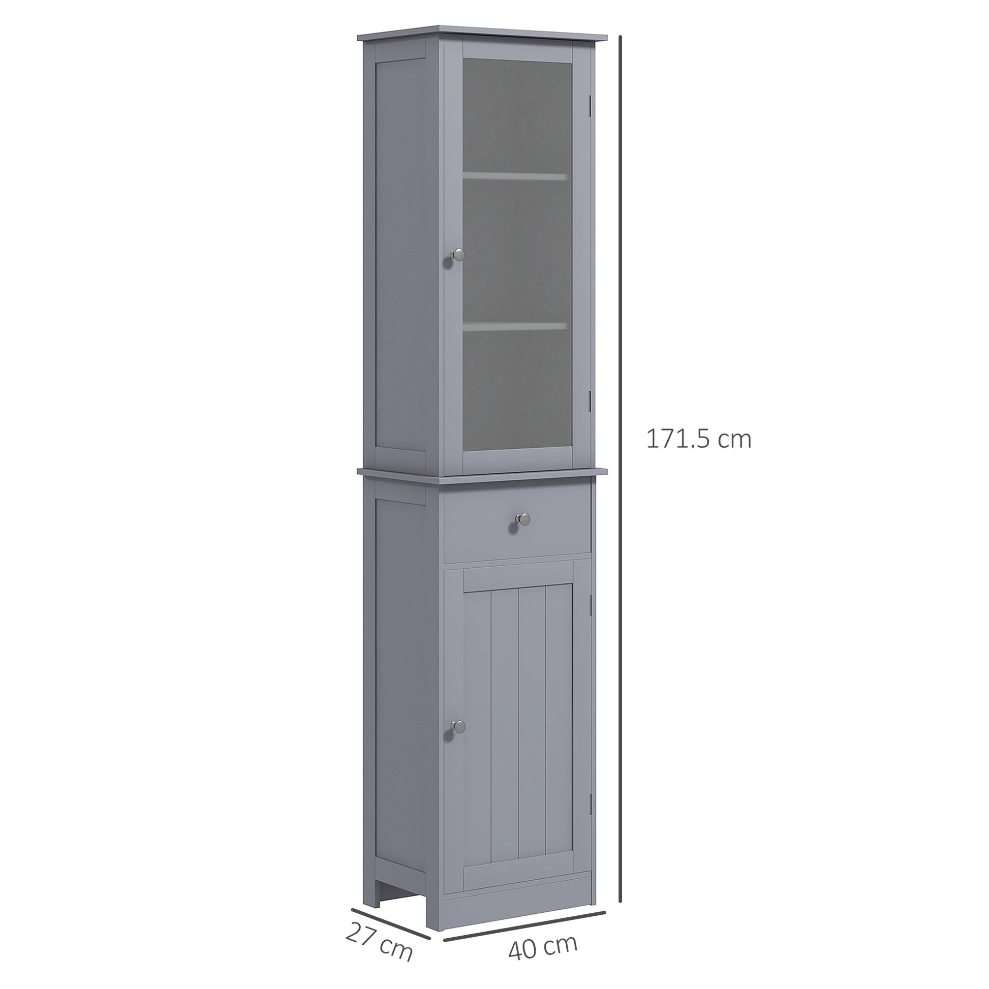 kleankin Bathroom Storage Cabinet with 3-tier Shelf Drawer Door, Floor Cabinet Free Standing Tall Slim Side Organizer Shelves in Grey