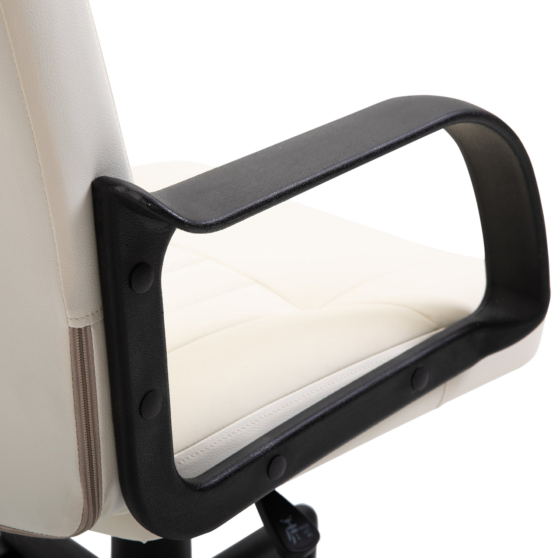 Cream Swivel Executive Office Chair Mid Back PU Leather Home Computer Desk Chair for Adults with Arm, Wheels | HOMCOM-7