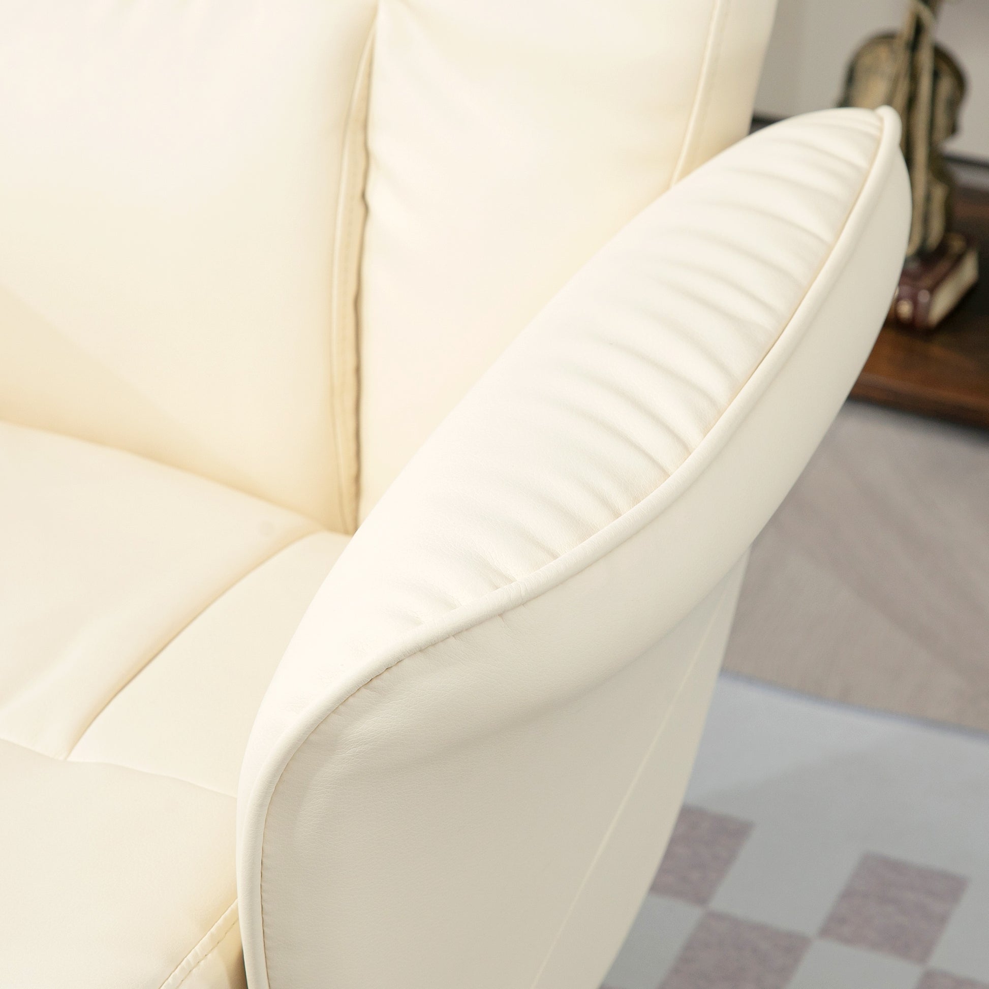 Swivel Recliner Chair with Footstool, PU Leather Armchair and Ottoman with High Back and Round Base for Living Room, Cream White | HOMCOM-5