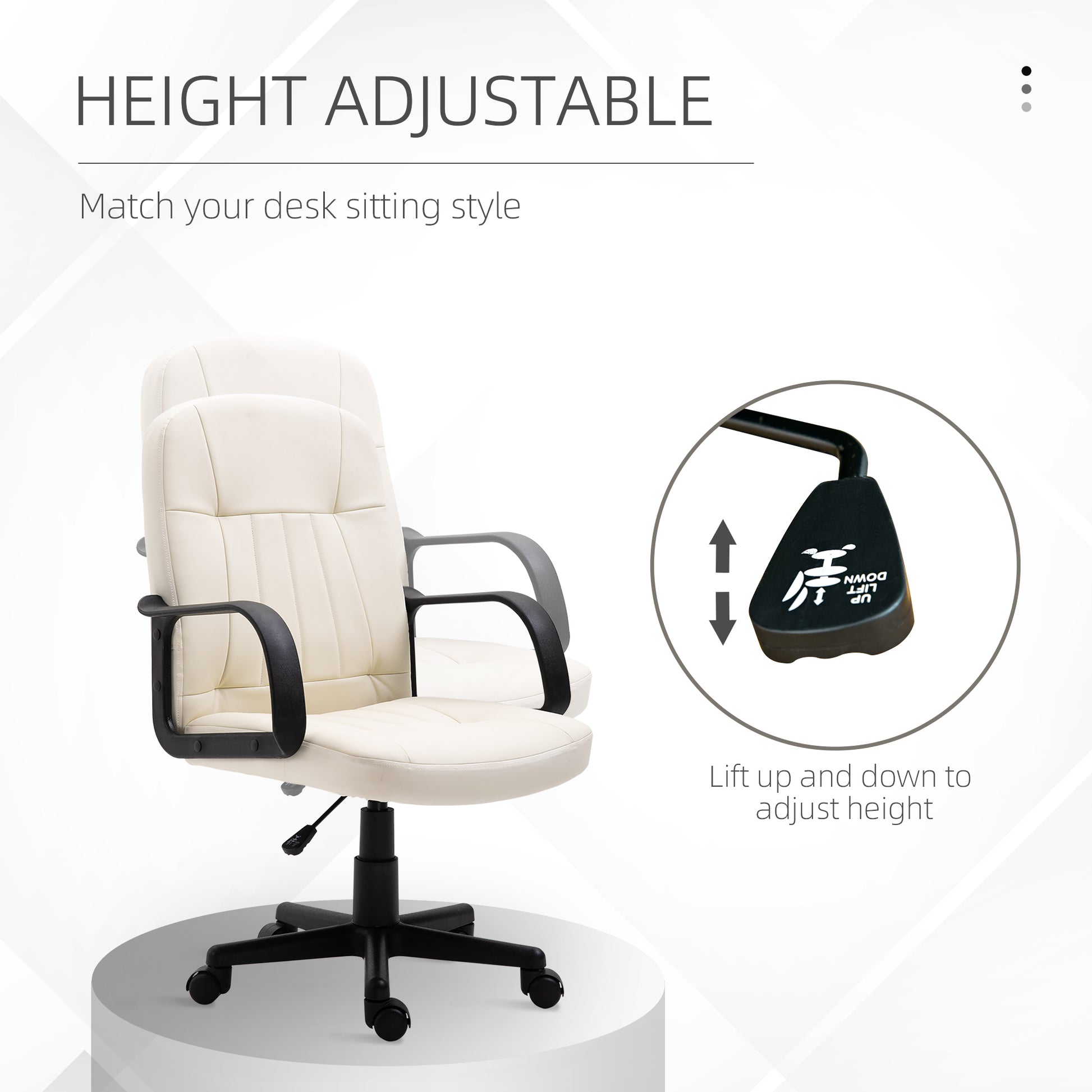 Cream Swivel Executive Office Chair Mid Back PU Leather Home Computer Desk Chair for Adults with Arm, Wheels | HOMCOM-2