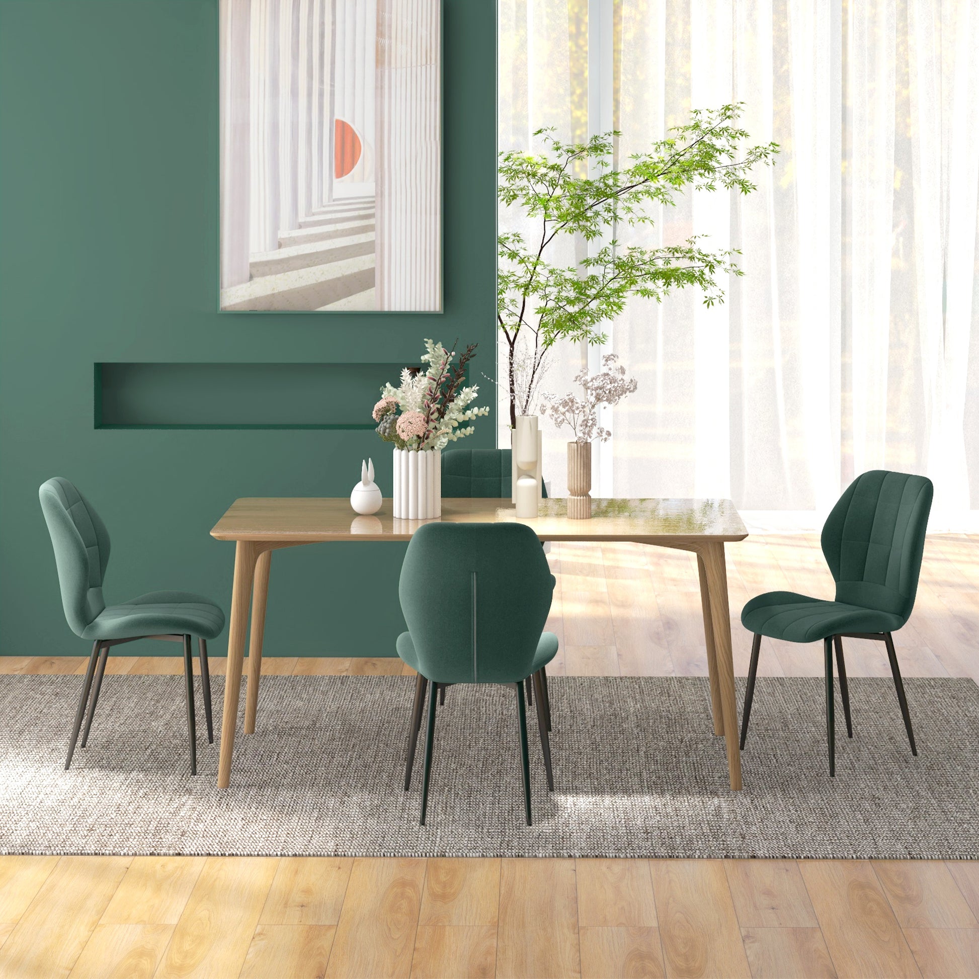 Set of Four Flannel Relaxed Tub Dining Chairs - Green | HOMCOM-6