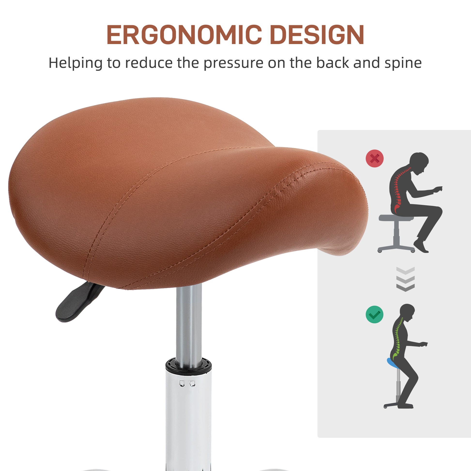 Saddle Stool, Height Adjustable Salon Chair for Massage Spa, Faux Leather, Brown | HOMCOM-5