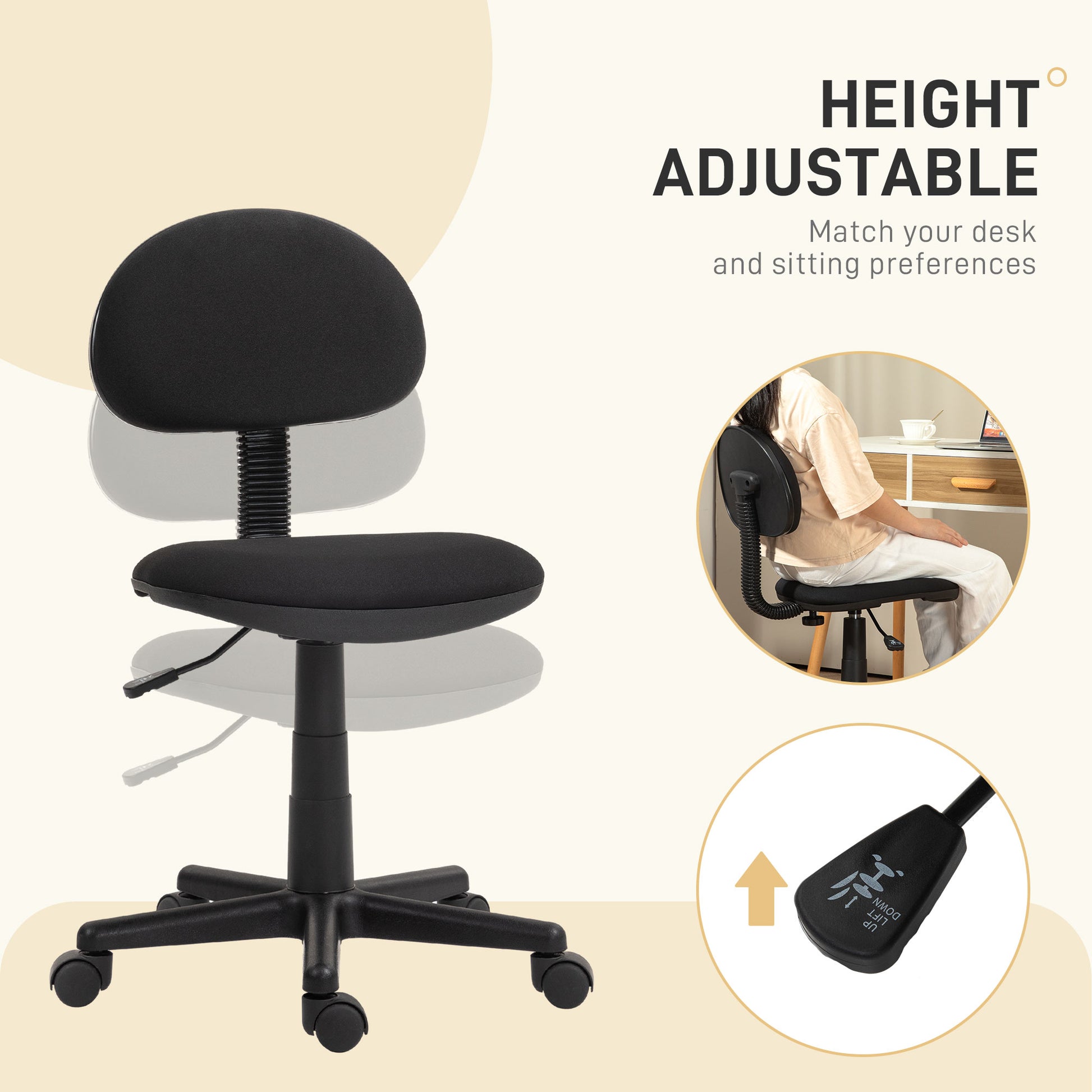 HOMCOM Small Armless Office Chair in Black-2