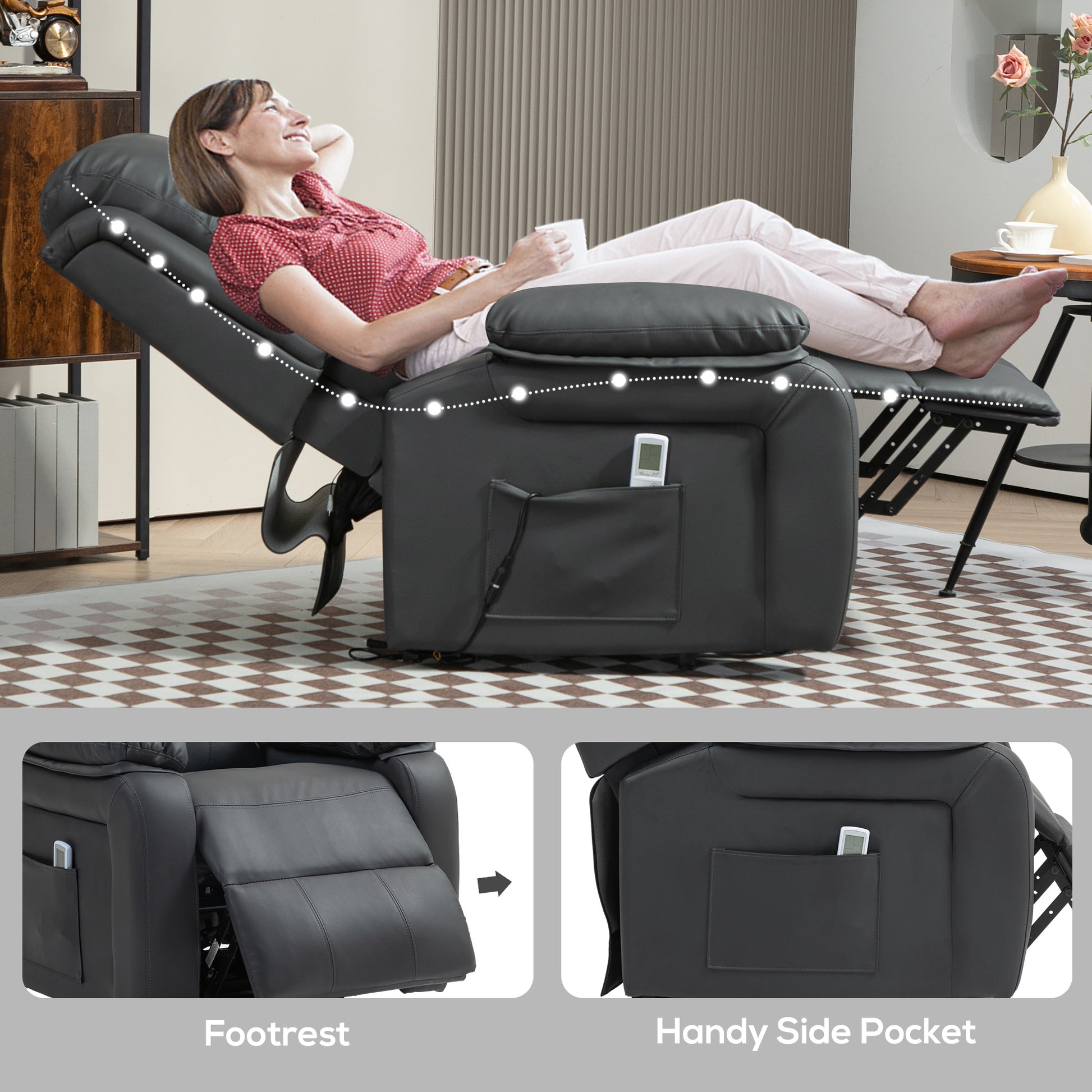 HOMCOM Electric Power Lift Recliner Chair Vibration Massage Reclining Chair with Remote Control and Side Pocket in Dark Grey-4