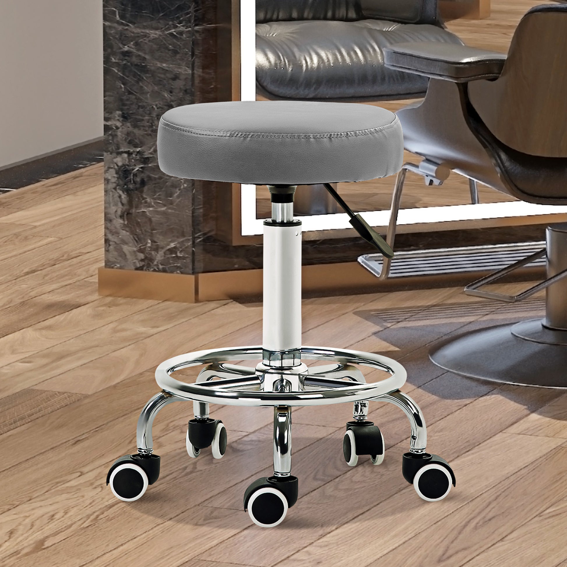 PU Leather Rolling Stool, Height Adjustable Stool Chair with Wheels for Salon, Massage, Spa, Grey | Vinsetto-7