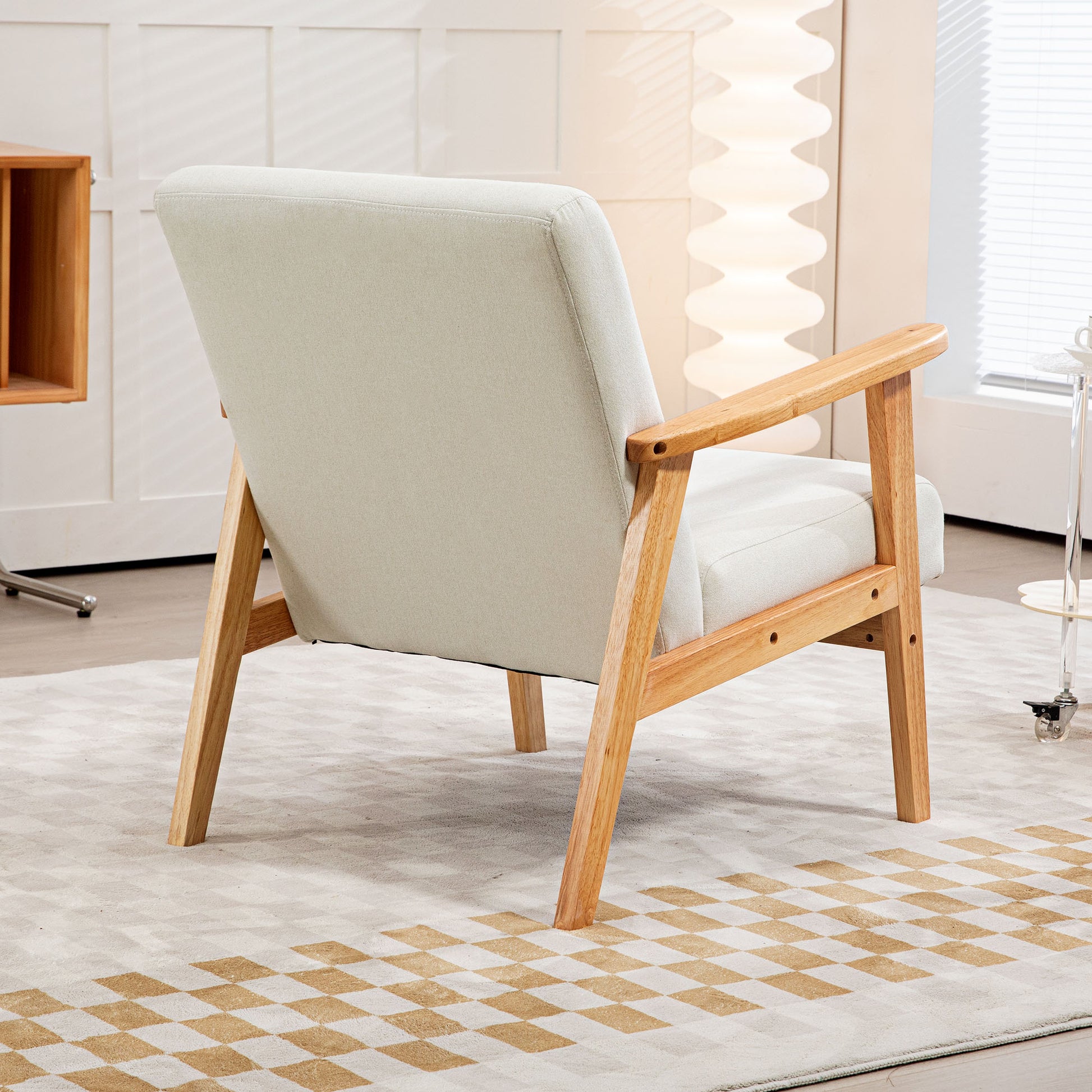 HOMCOM Fabric Accent Chair for Living Room, Arm Chair with Rubber Wood Frame and Padded Cushion in Cream White-6