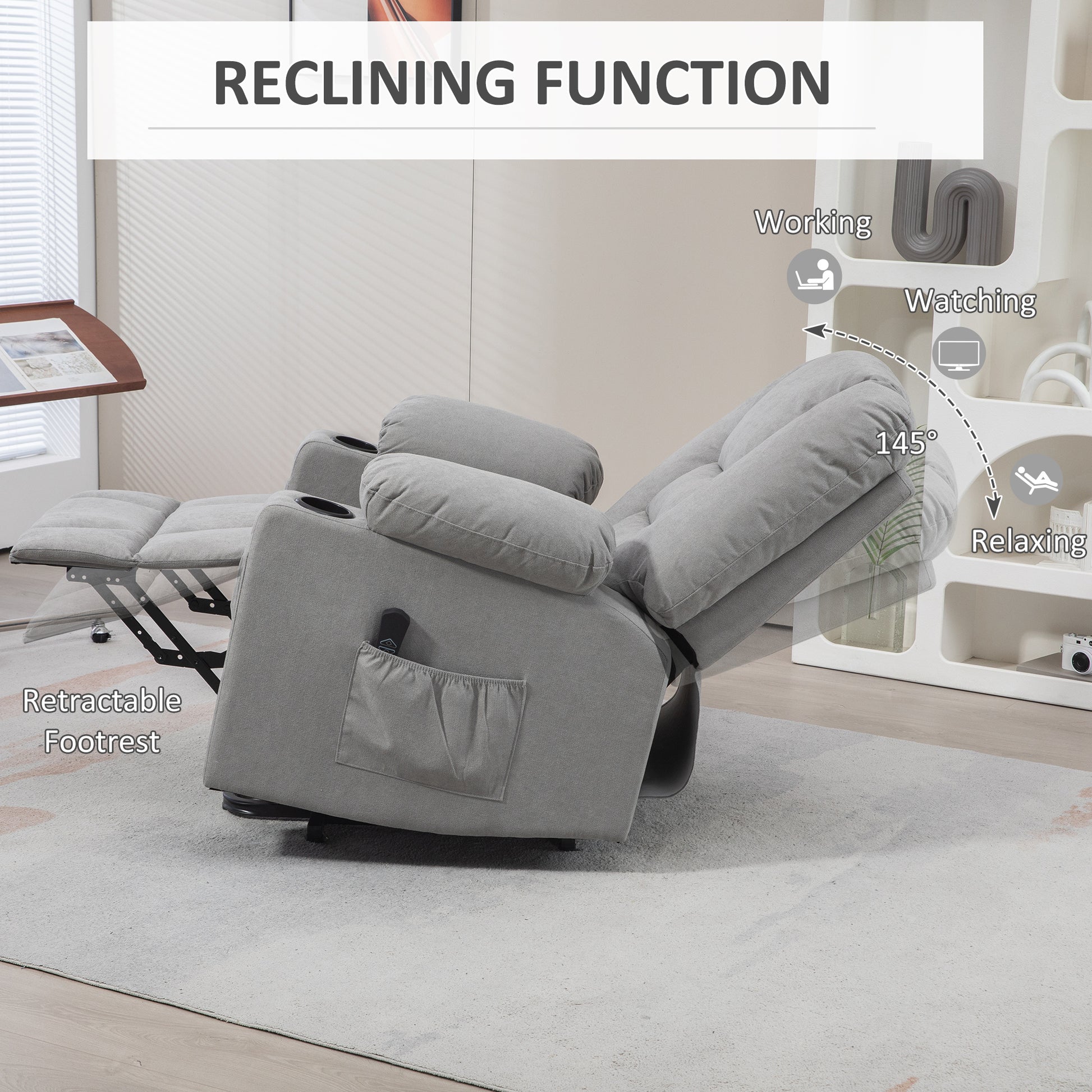 Oversized Riser and Recliner Chairs for the Elderly, Fabric Upholstered Lift Chair with Remote Control, Side Pockets and Cup Holder by HOMCOM-3