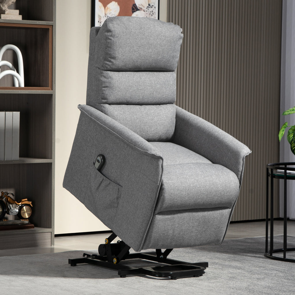 Electric Power Lift Recliner Chair with Spring Pack Seat, Fabric Recliner Armchair for Elderly w/ Footrest, Pockets | HOMCOM-8