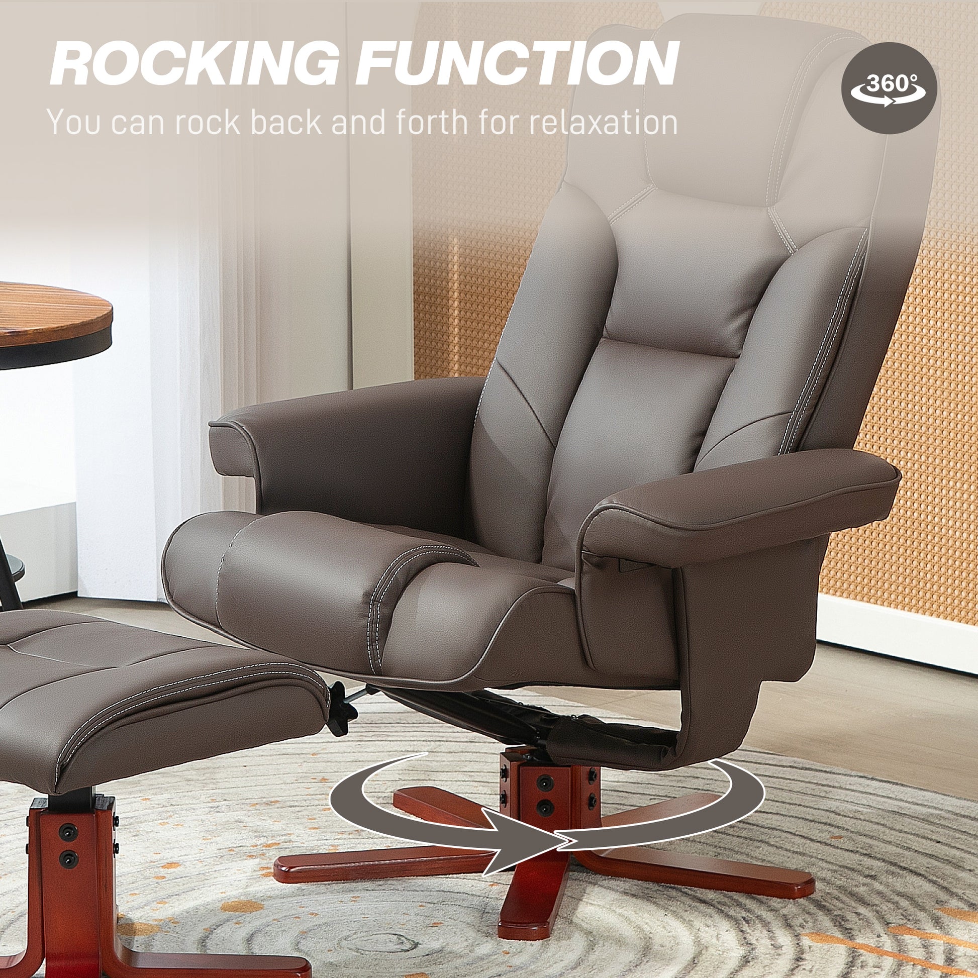 HOMCOM Faux Leather Manual Recliner and Footstool Set in Brown-3