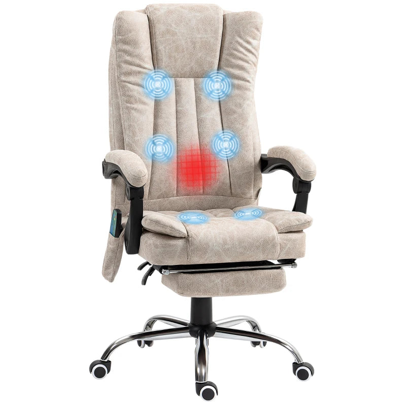 Vibrating Massage Office Chair with Heat, Executive Office Chair with Height Adjustable and Footrest, Cream White | Vinsetto-0