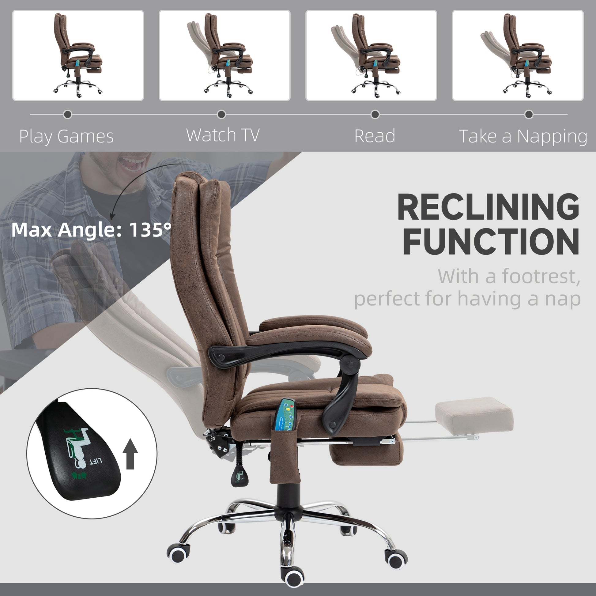 Vibrating Massage Office Chair with Heat, Executive Office Chair, Desk Chair with Height Adjustable and Footrest, Dark Brown | Vinsetto-7