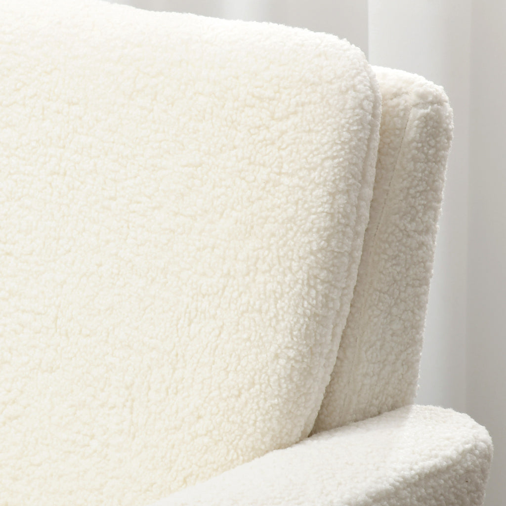 Modern Armchair, Upholstered Accent Chair with Wood Legs and Wide Padded Seat, Teddy Occasional Chair, Cream White | HOMCOM-7