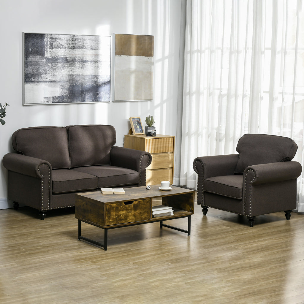 Mid-Century Armchair, Single Sofa with Pocket Springs - Dark Brown | HOMCOM-5