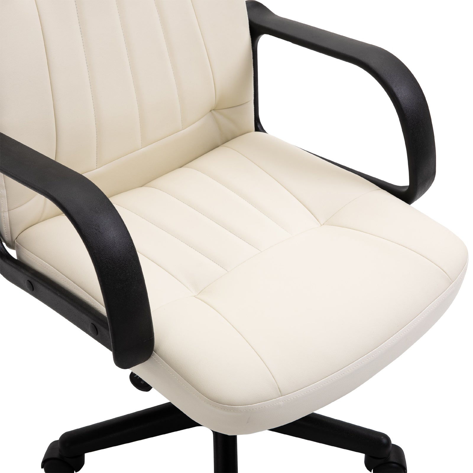 Cream Swivel Executive Office Chair Mid Back PU Leather Home Computer Desk Chair for Adults with Arm, Wheels | HOMCOM-5