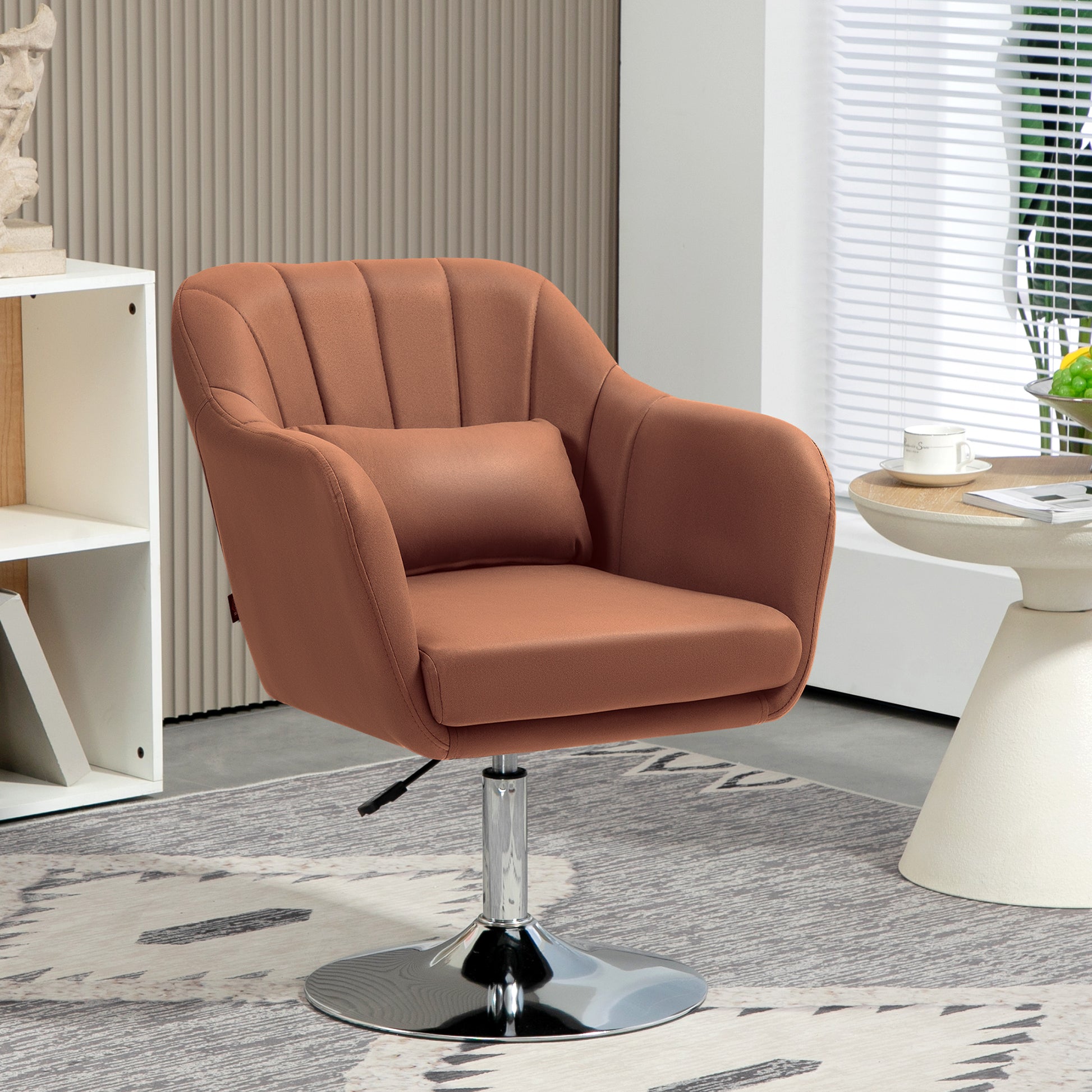 Swivel Accent Chair for Living Room Contemporary Vanity Armchair with Adjustable Height Thick Cushion Lumbar Support Armrest for Bedroom Office Brown by HOMCOM-8