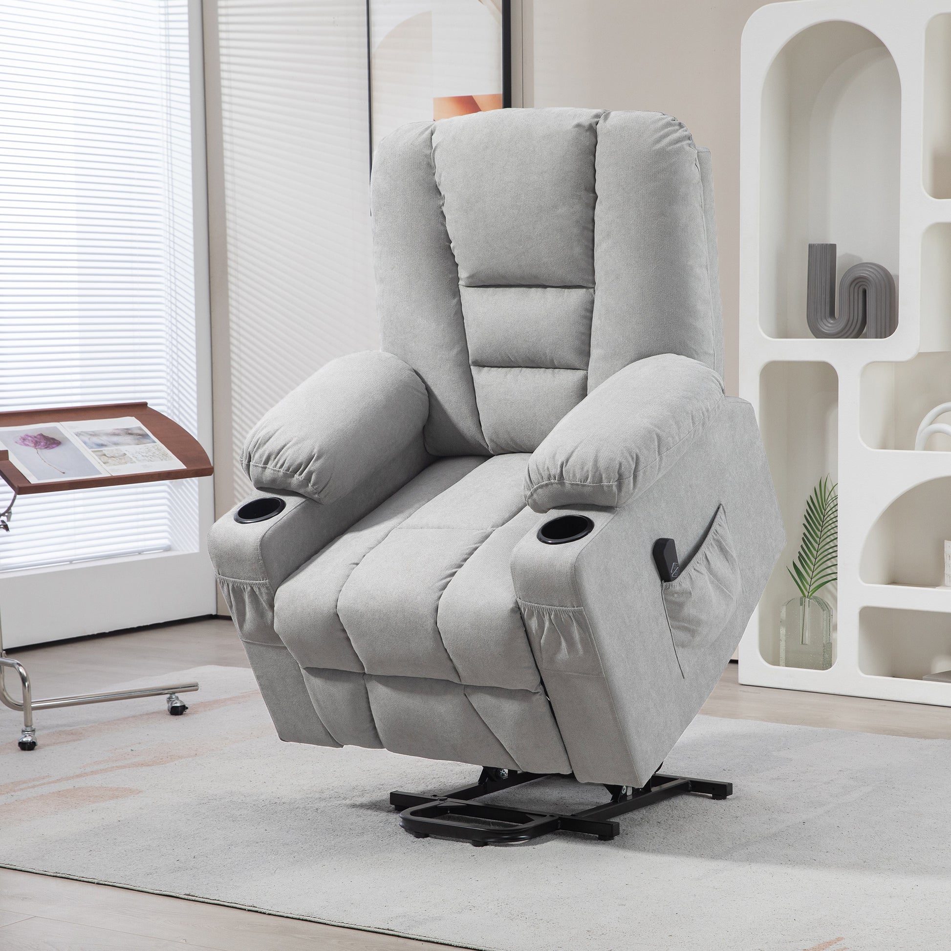 Oversized Riser and Recliner Chairs for the Elderly, Fabric Upholstered Lift Chair with Remote Control, Side Pockets and Cup Holder by HOMCOM-8