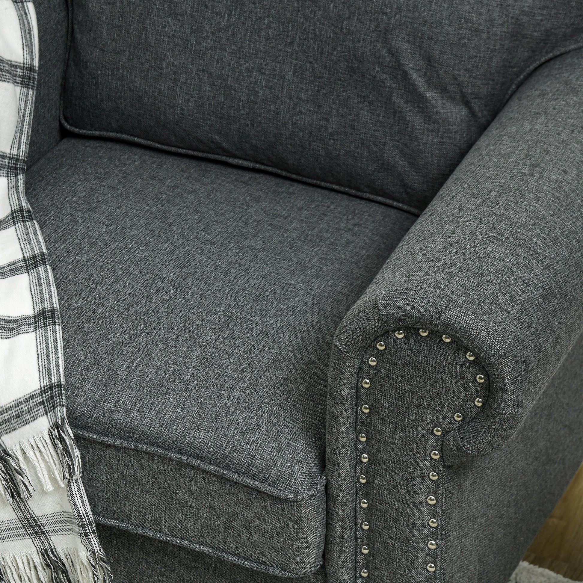 Mid-Century Armchair, Single Sofa with Pocket Springs in Dark Grey by HOMCOM-5