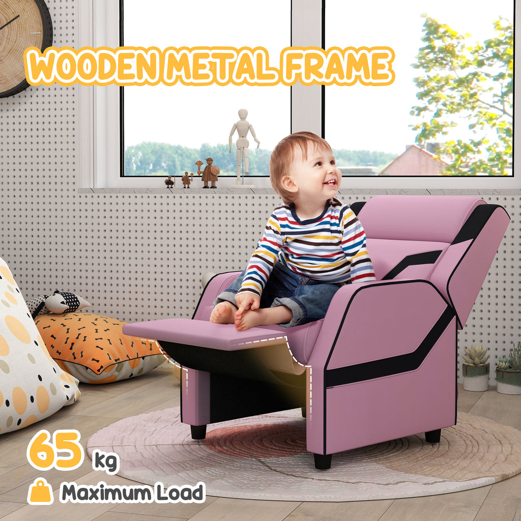 Pink Kids Reclining Chair with Backrest, Armrest, Footrest, PU Leather, for 3-9 Years Old by AIYAPLAY-4