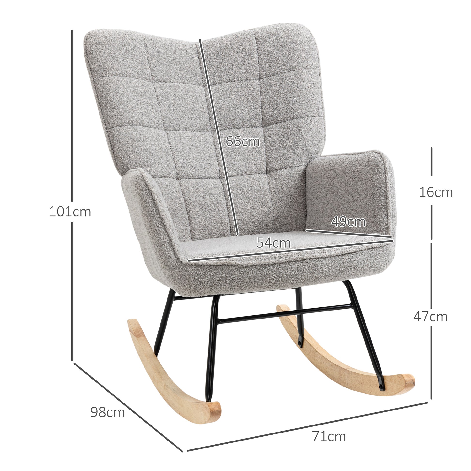 HOMCOM Berber Fleece Nursery Glider Rocker for Nursing, Wingback Rocking Chair for Living Room in Light Grey-1