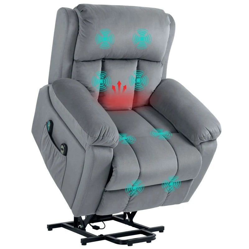 Power Lift Riser and Recliner Chair with Vibration Massage, Heat, Side Pocket, Grey by HOMCOM-0