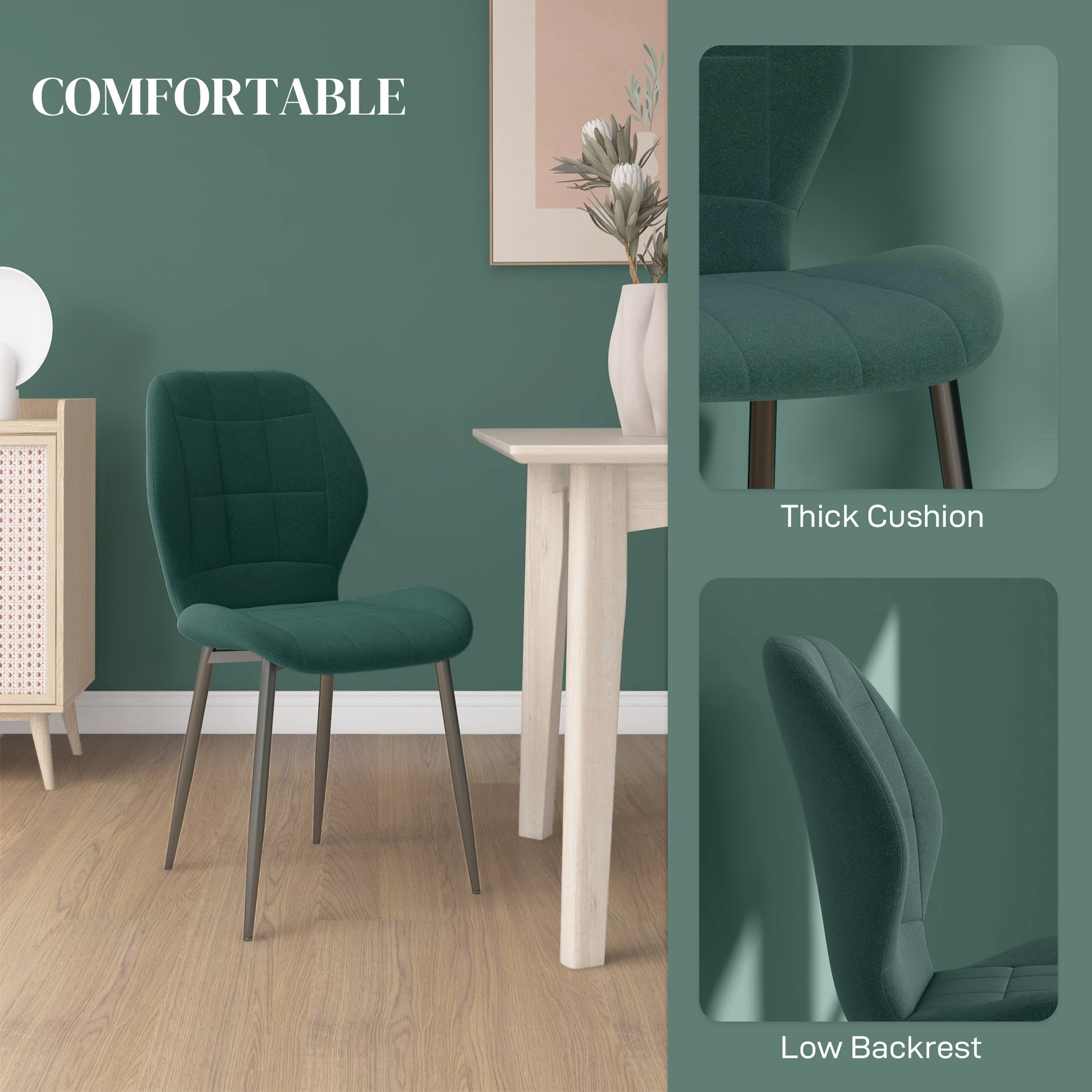 Set of Four Flannel Relaxed Tub Dining Chairs - Green | HOMCOM-3