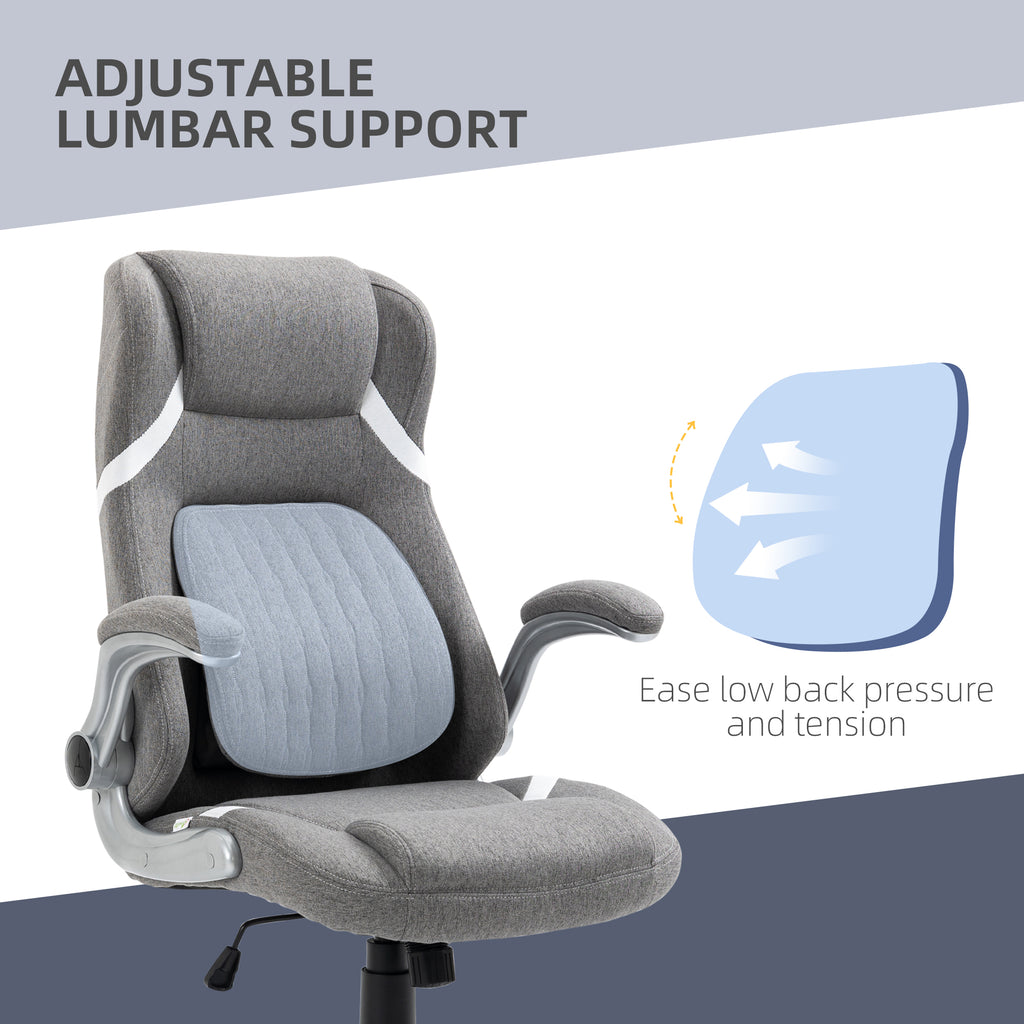 Vinsetto Ergonomic Desk Chair with Adjustable Height and Tension, Armrests, Linen-Look Home Office Chair in Grey-4
