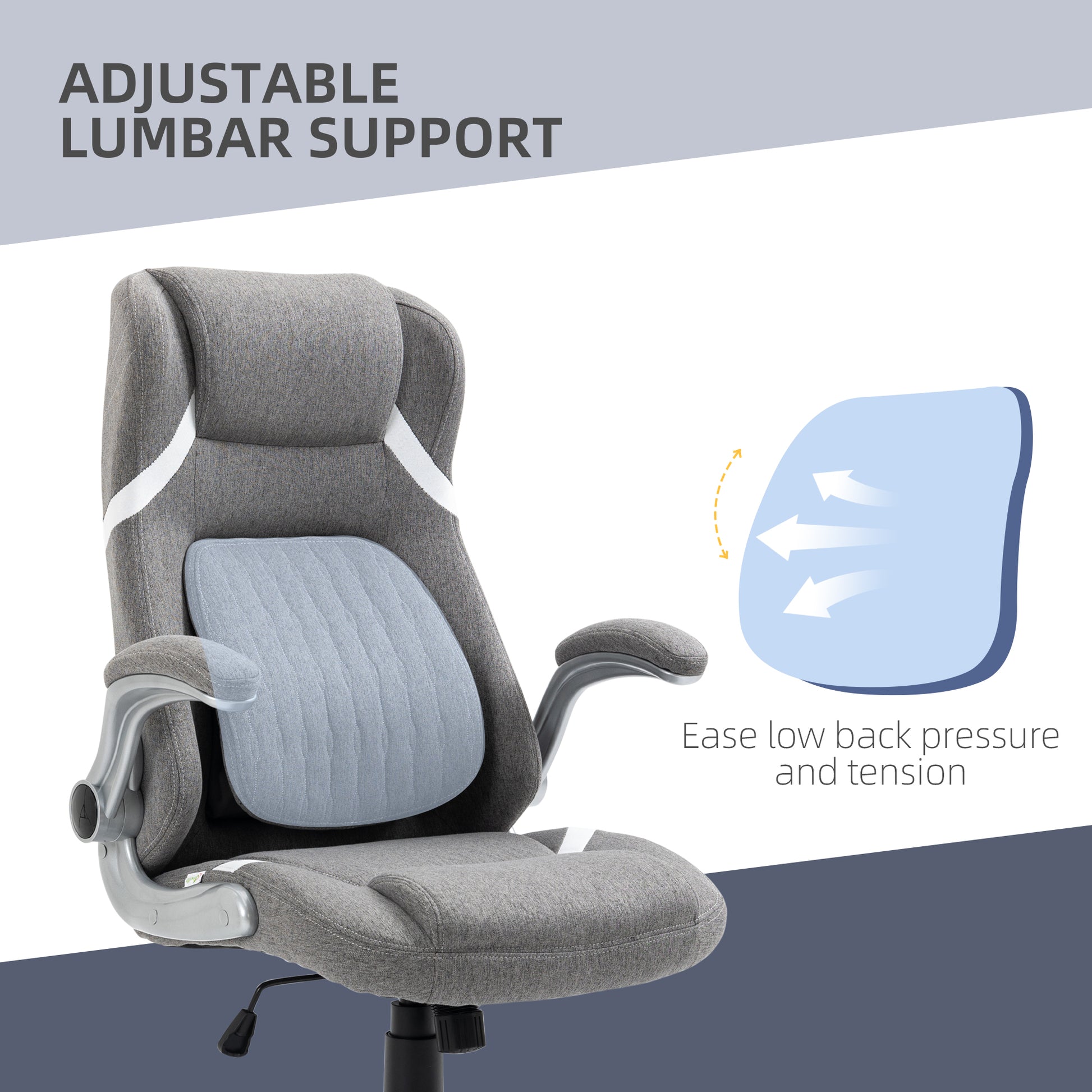 Vinsetto Ergonomic Desk Chair with Adjustable Height and Tension, Armrests, Linen-Look Home Office Chair in Grey-4
